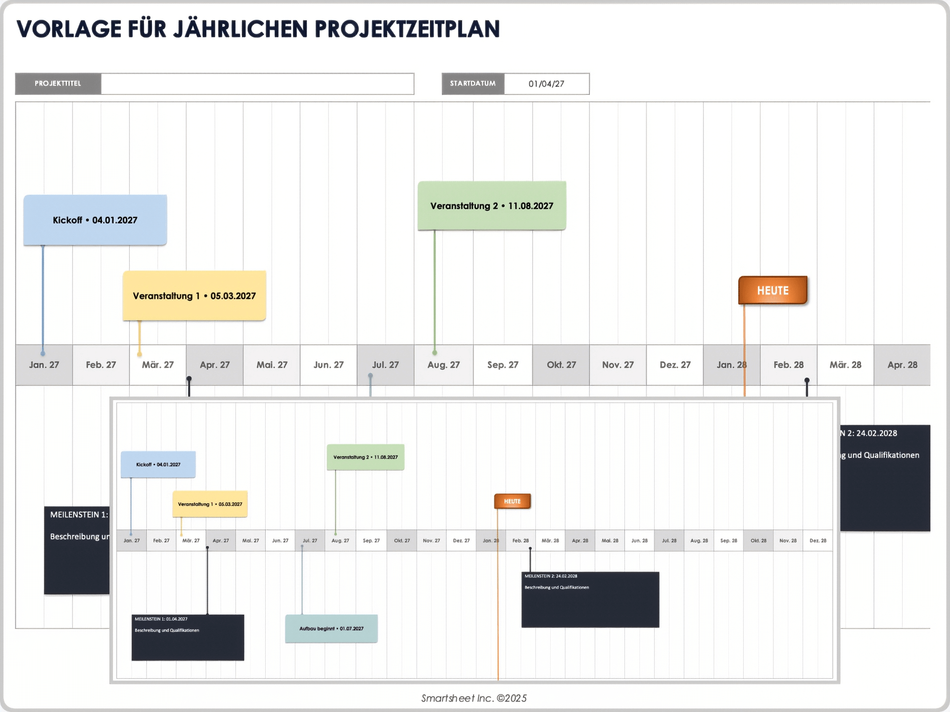 Vorlage für einen jahresbasierten Projektzeitplan