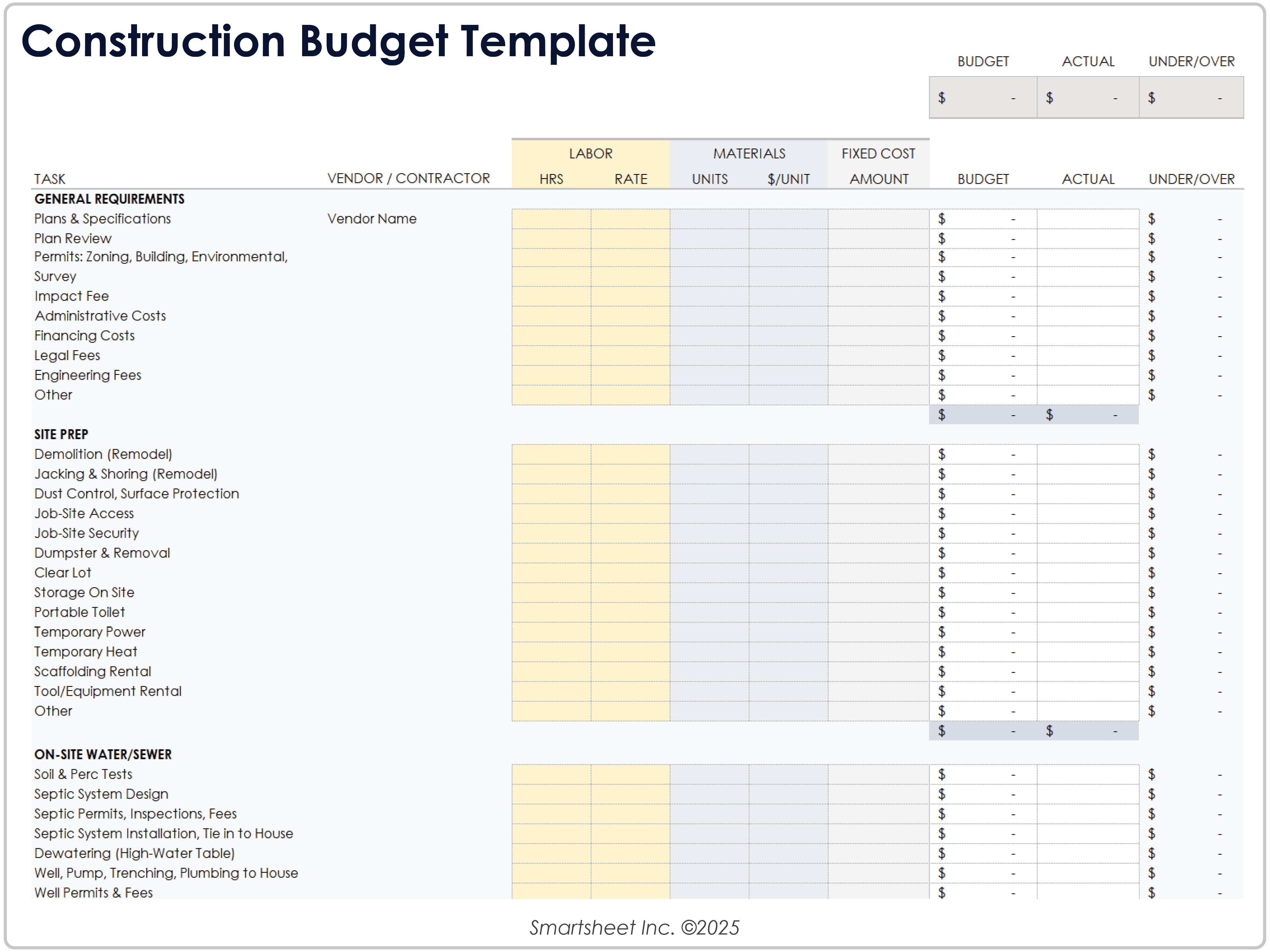 Vorlage für Baubudgets