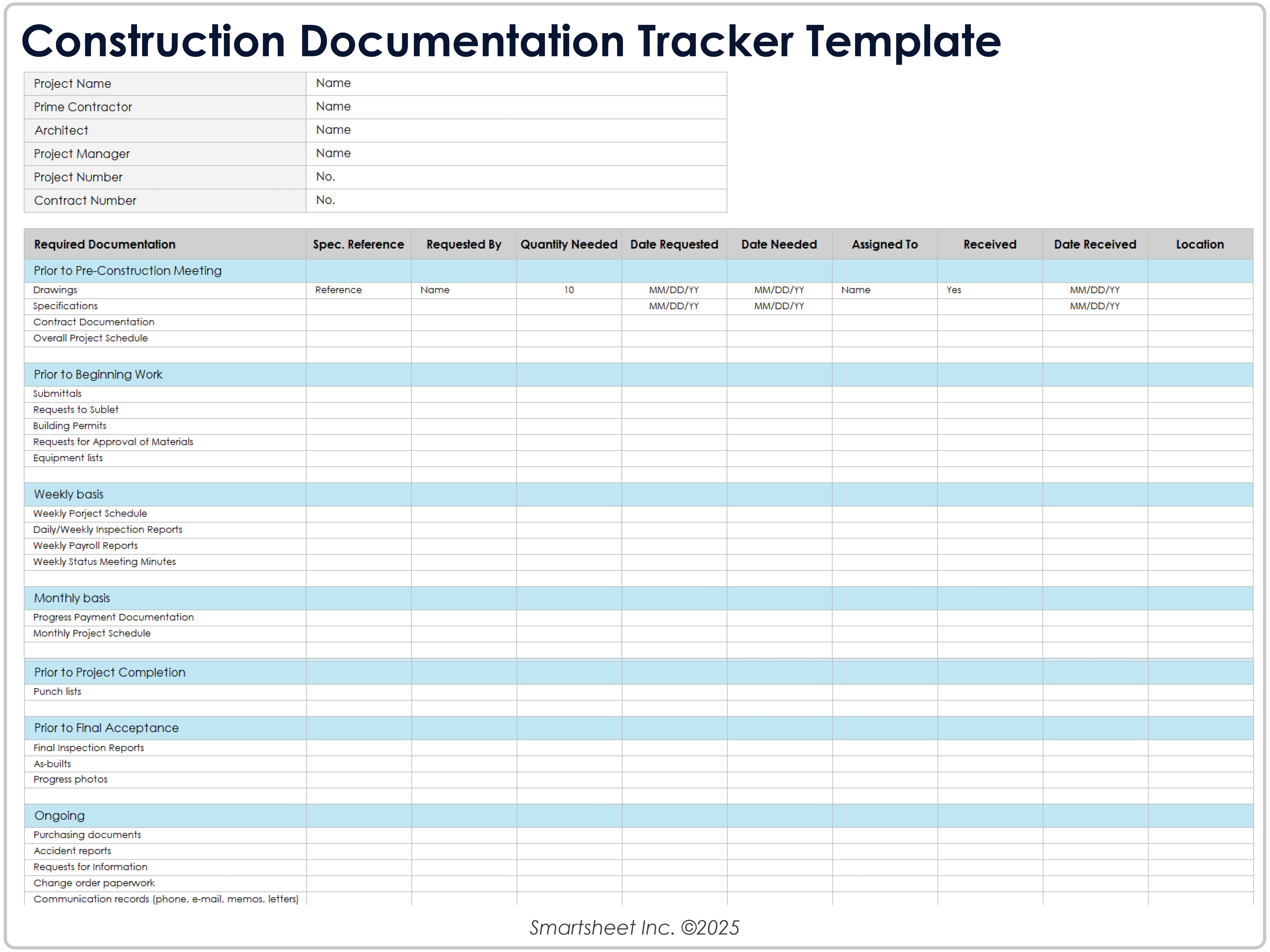 Vorlage für Baudokumentations-Tracker