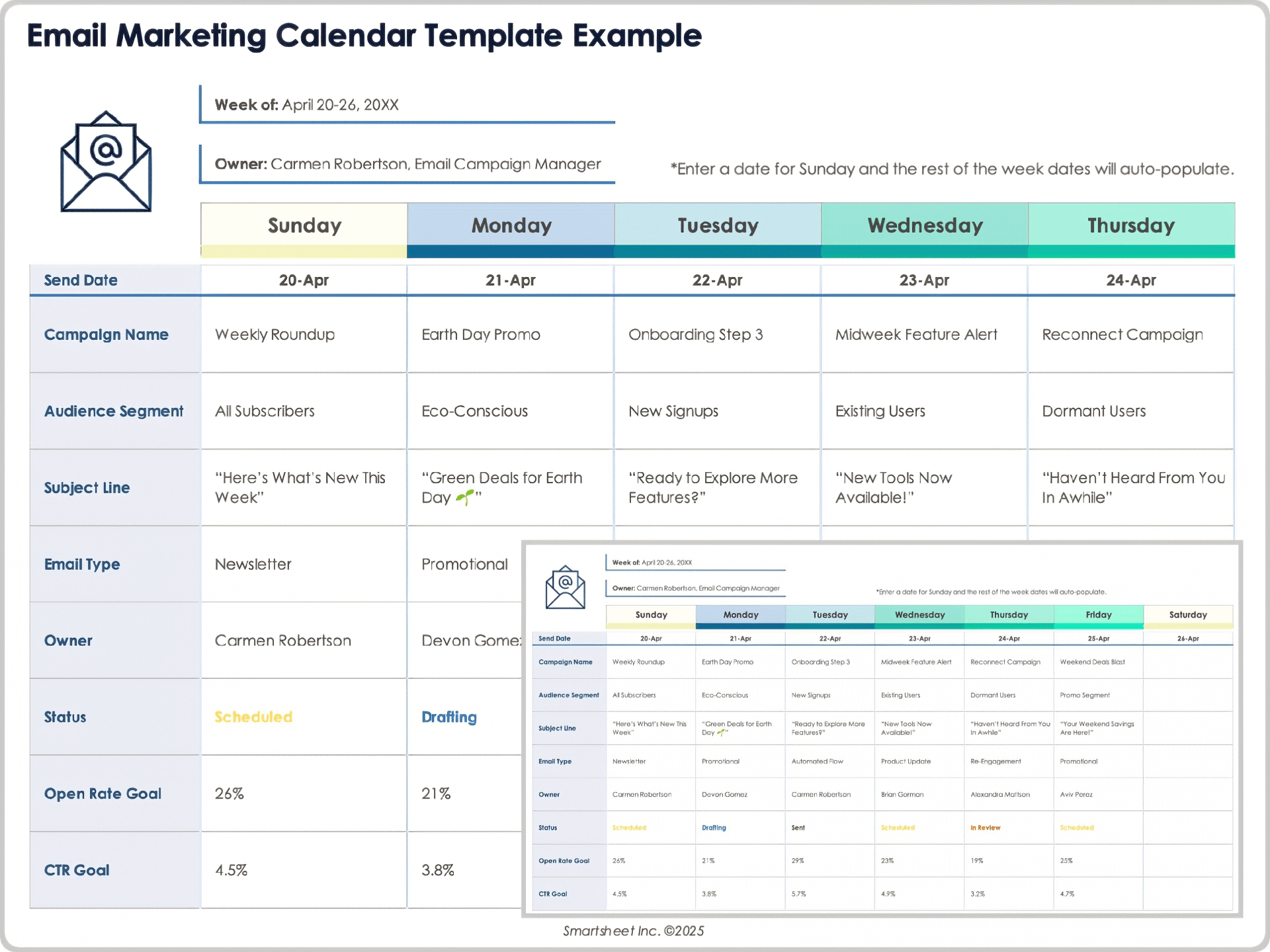 Beispiel für eine E-Mail-Marketingkalender-Vorlage