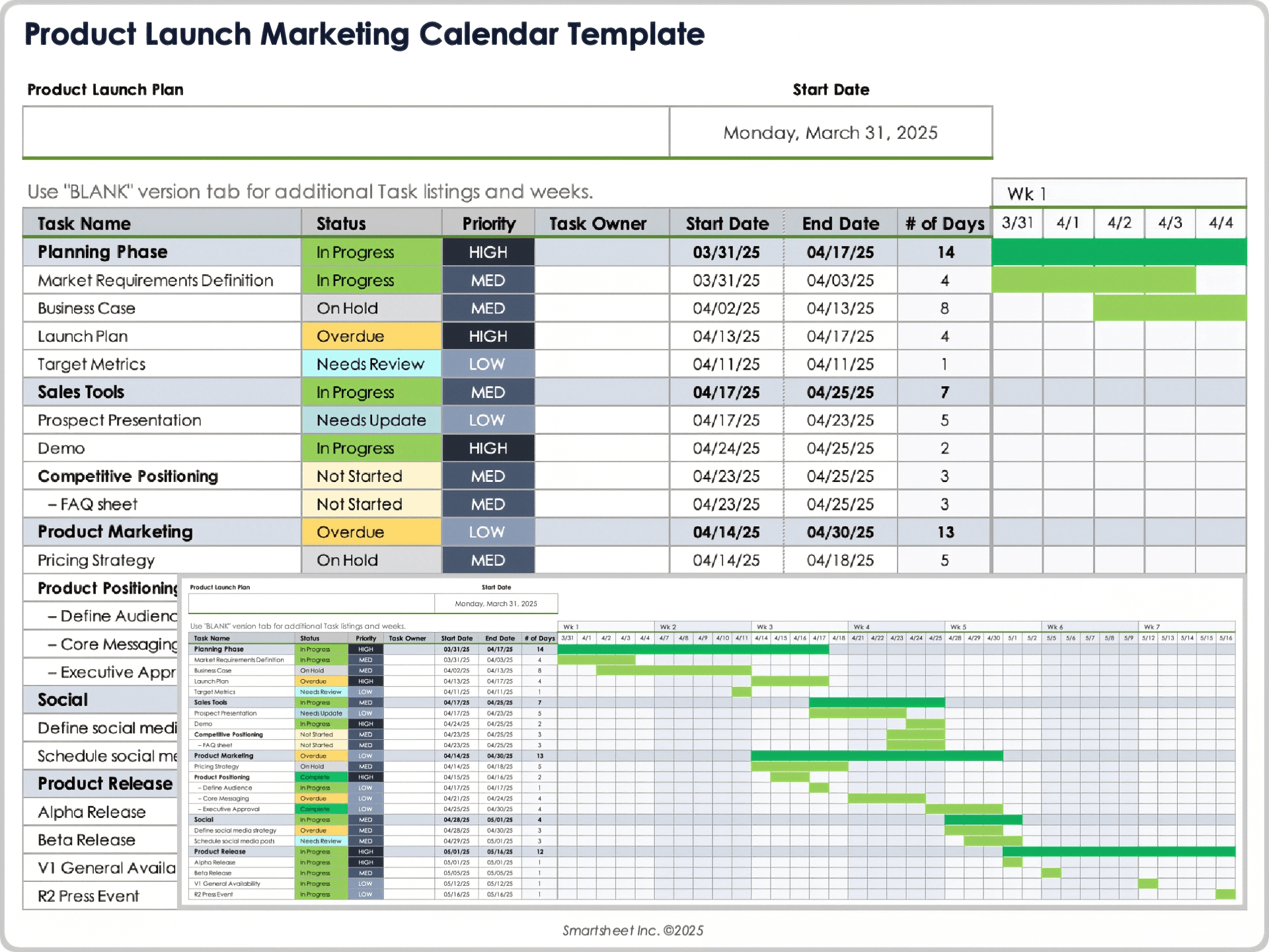 Vorlage für einen Marketingkalender zur Produkteinführung