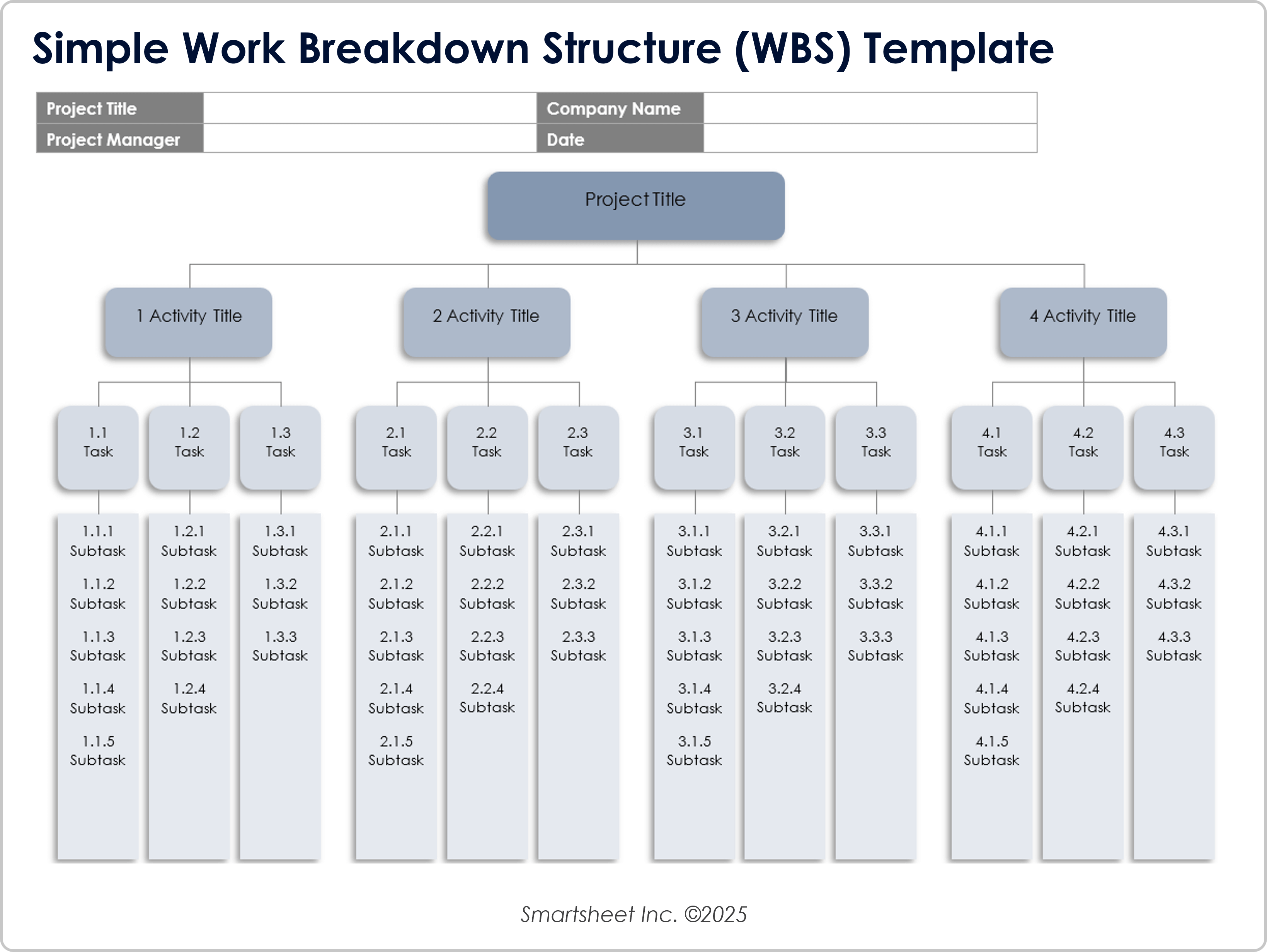 Simple Work Breakdown Structure (WBS) 8721 Template