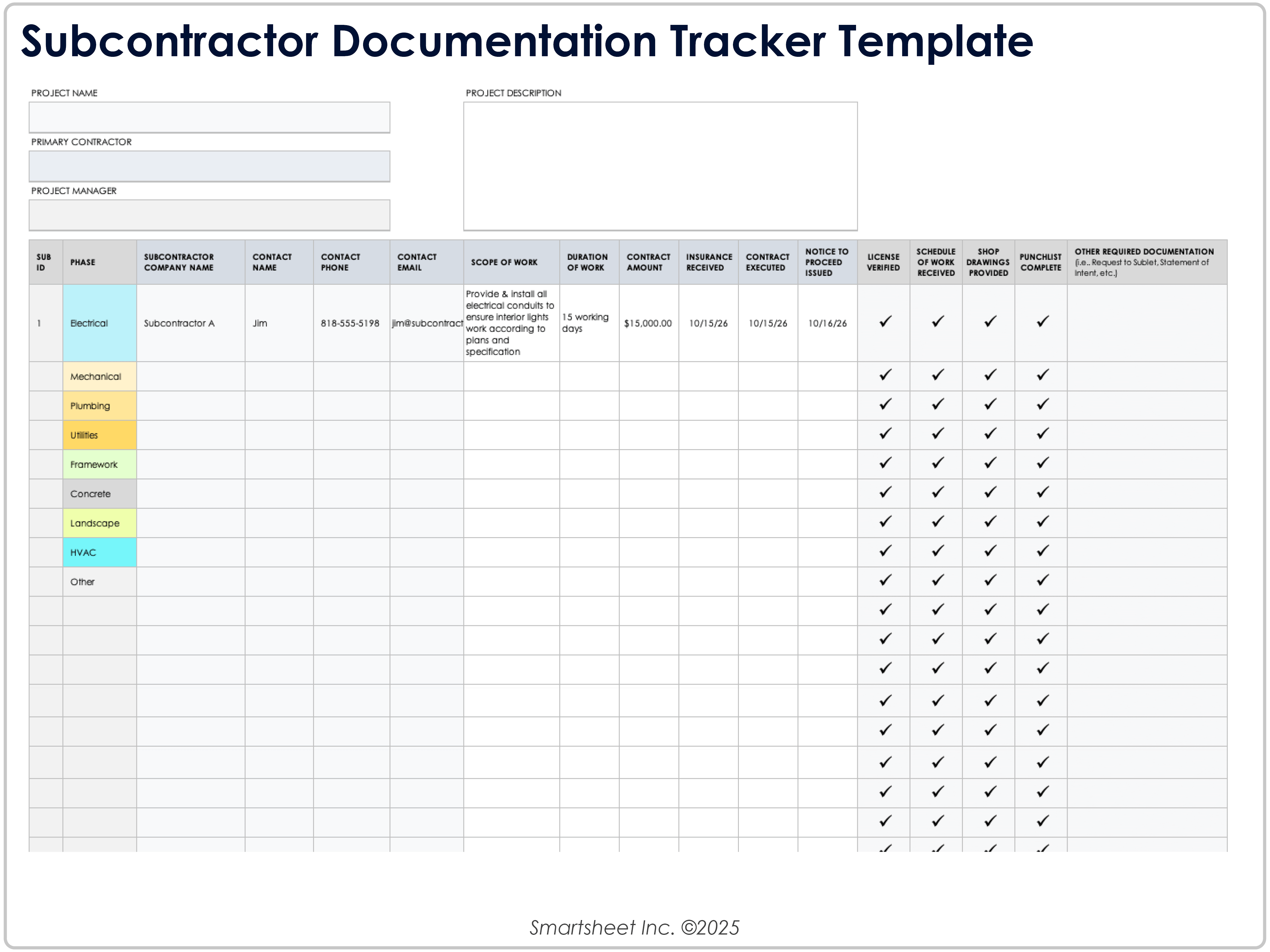 Vorlage für Subunternehmerdokumentations-Tracker