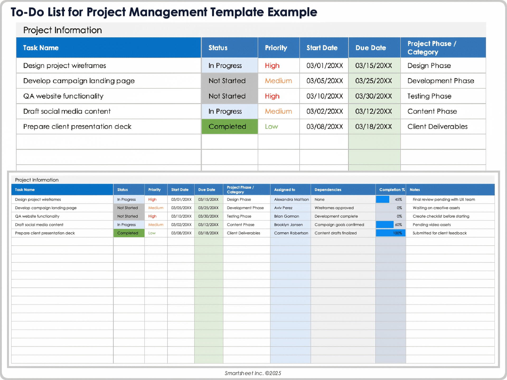 Vorlage für To-do-Liste für das Projektmanagement (Beispiel)