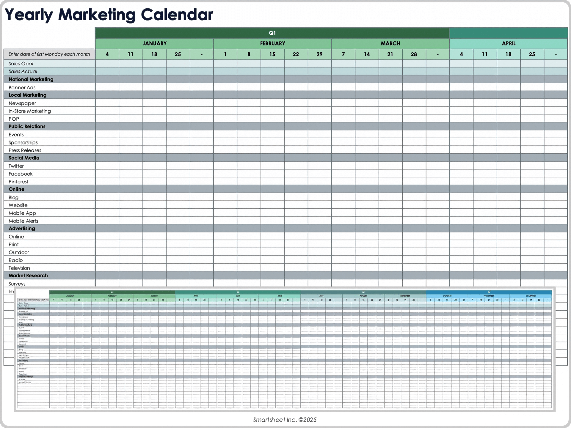 Vorlage für einen jährlichen Marketingkalender