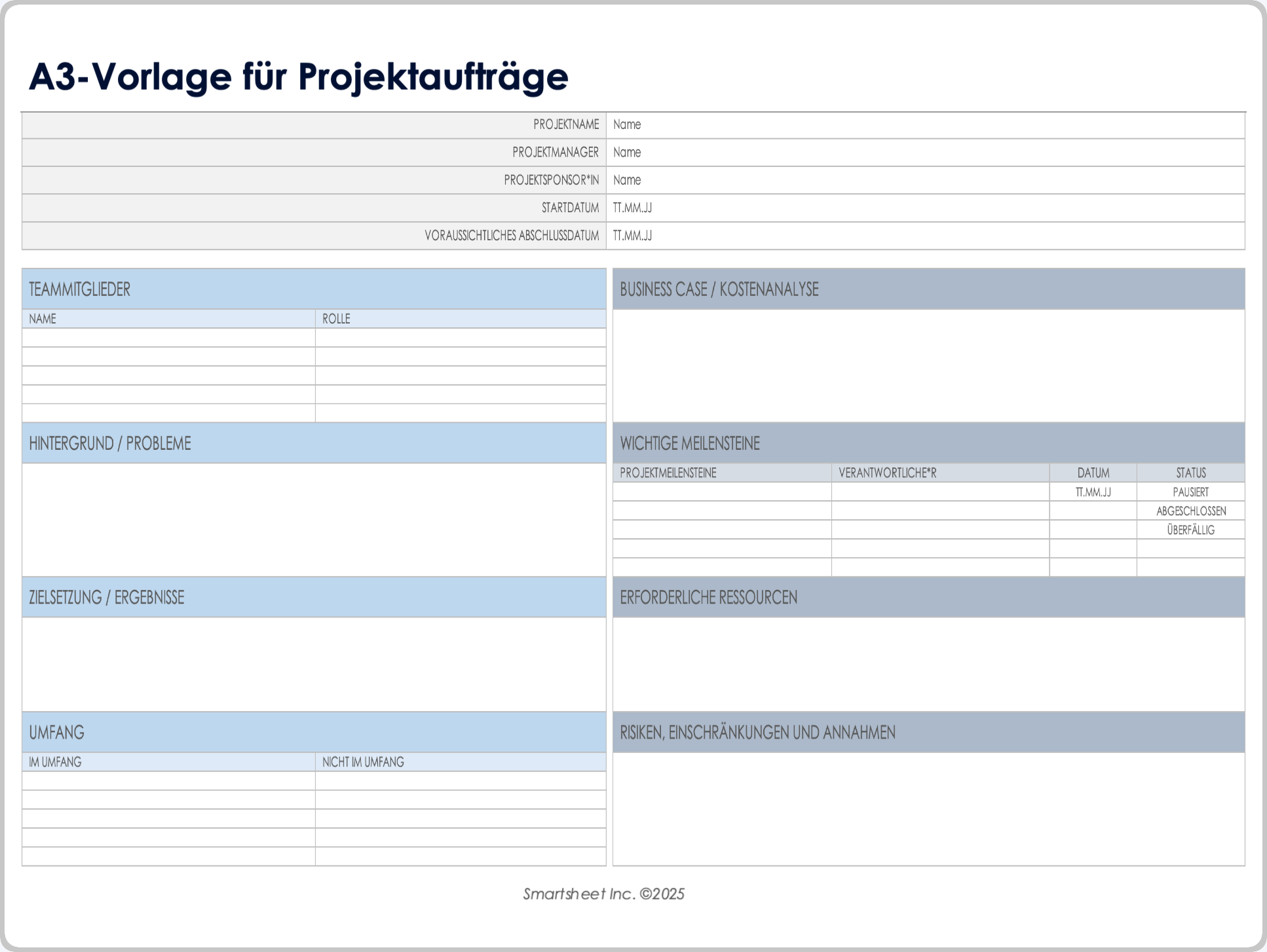 A3-Vorlage für Projektaufträge