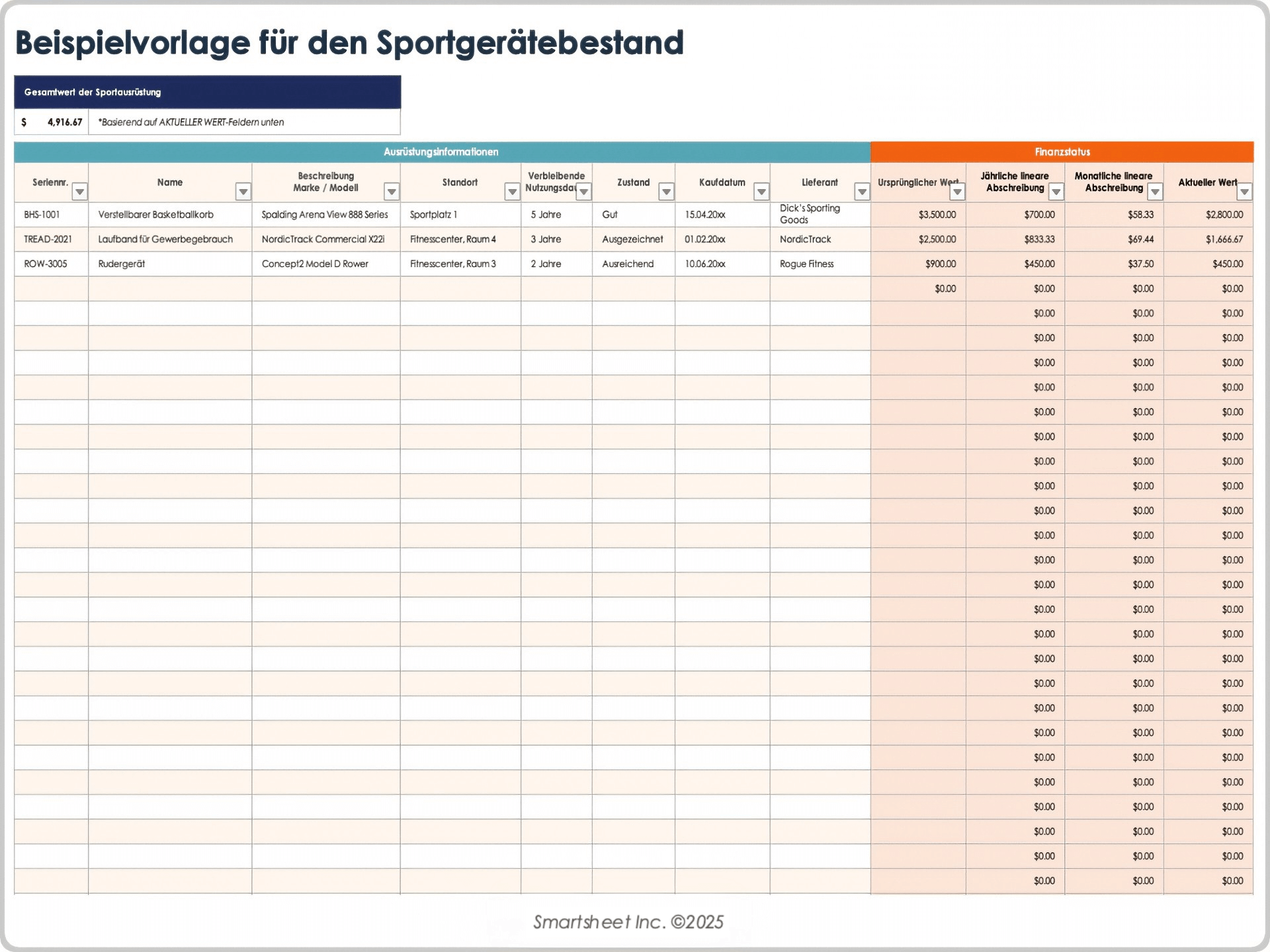 Beispielvorlage für Sportgerätebestand