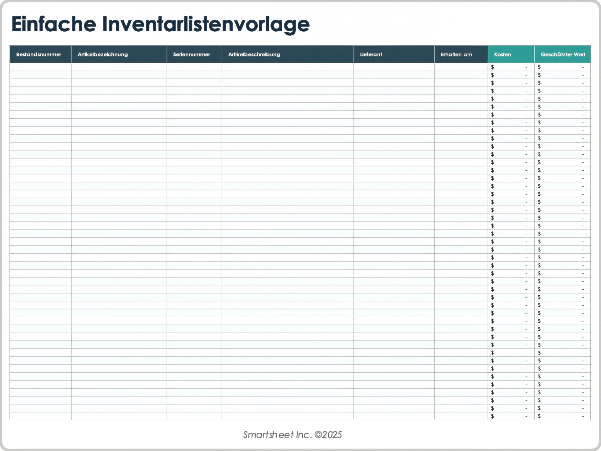 Einfache Inventarlistenvorlage
