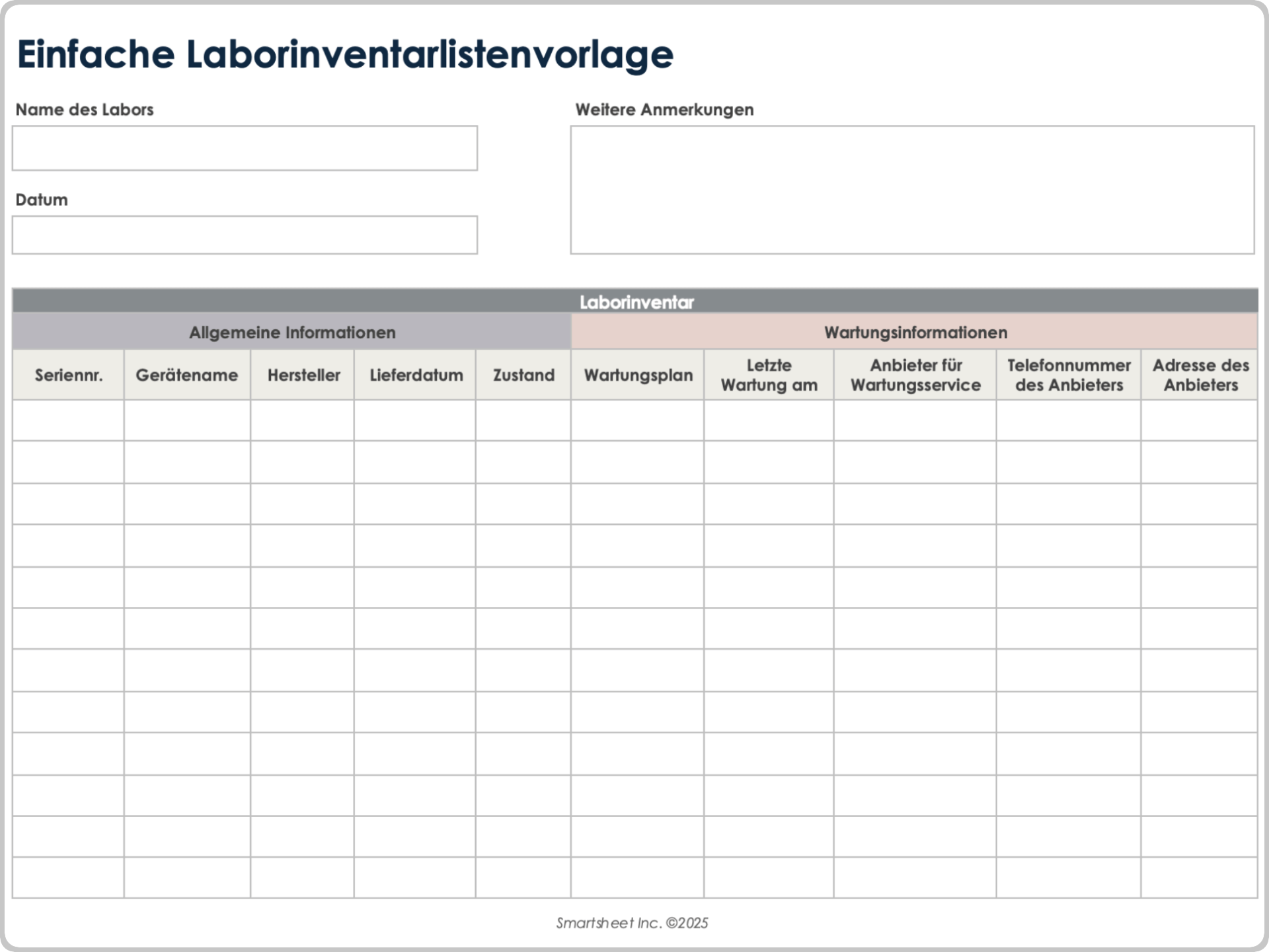 Einfache Laborinventarlistenvorlage