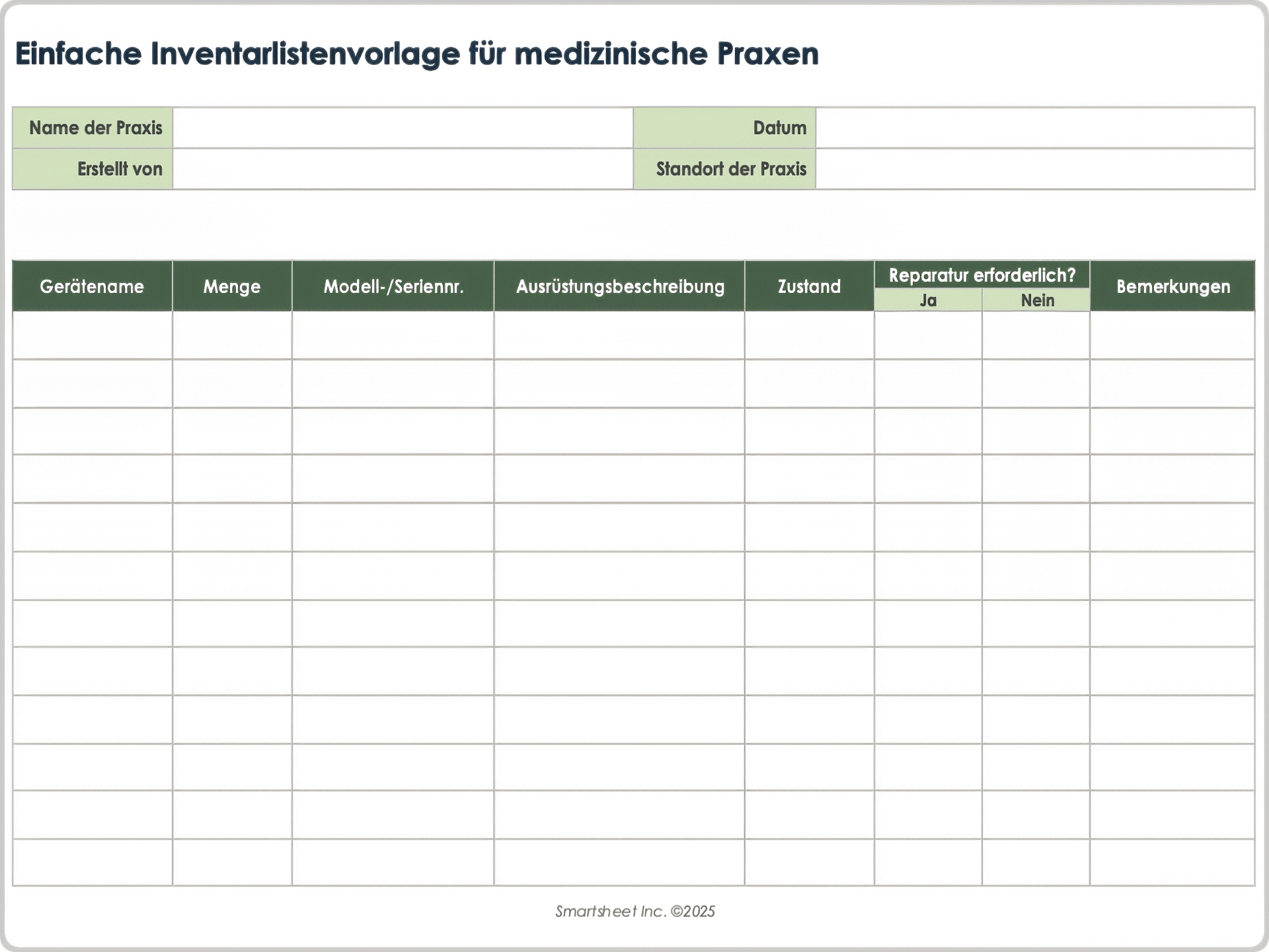 Einfache Inventarlistenvorlage für medizinische Praxen