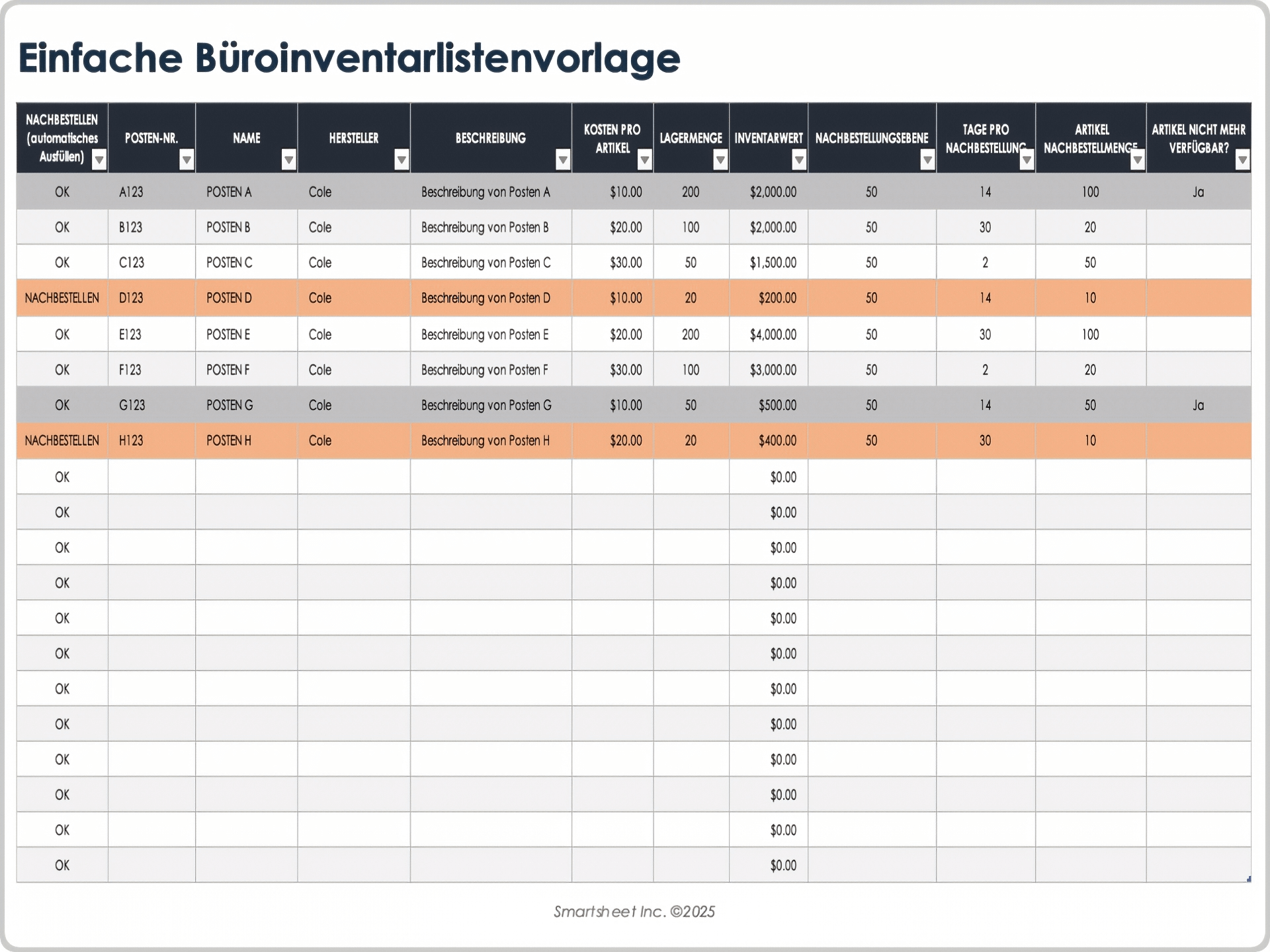 Einfache Büroinventarlistenvorlage