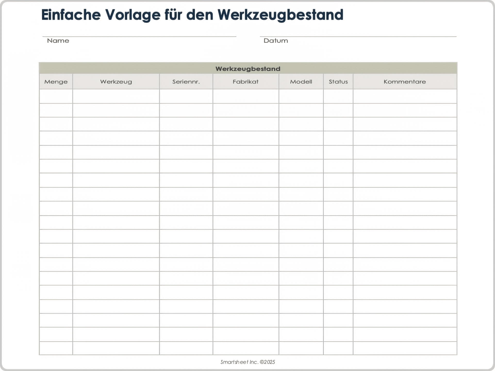 Einfache Vorlage für den Werkzeugbestand