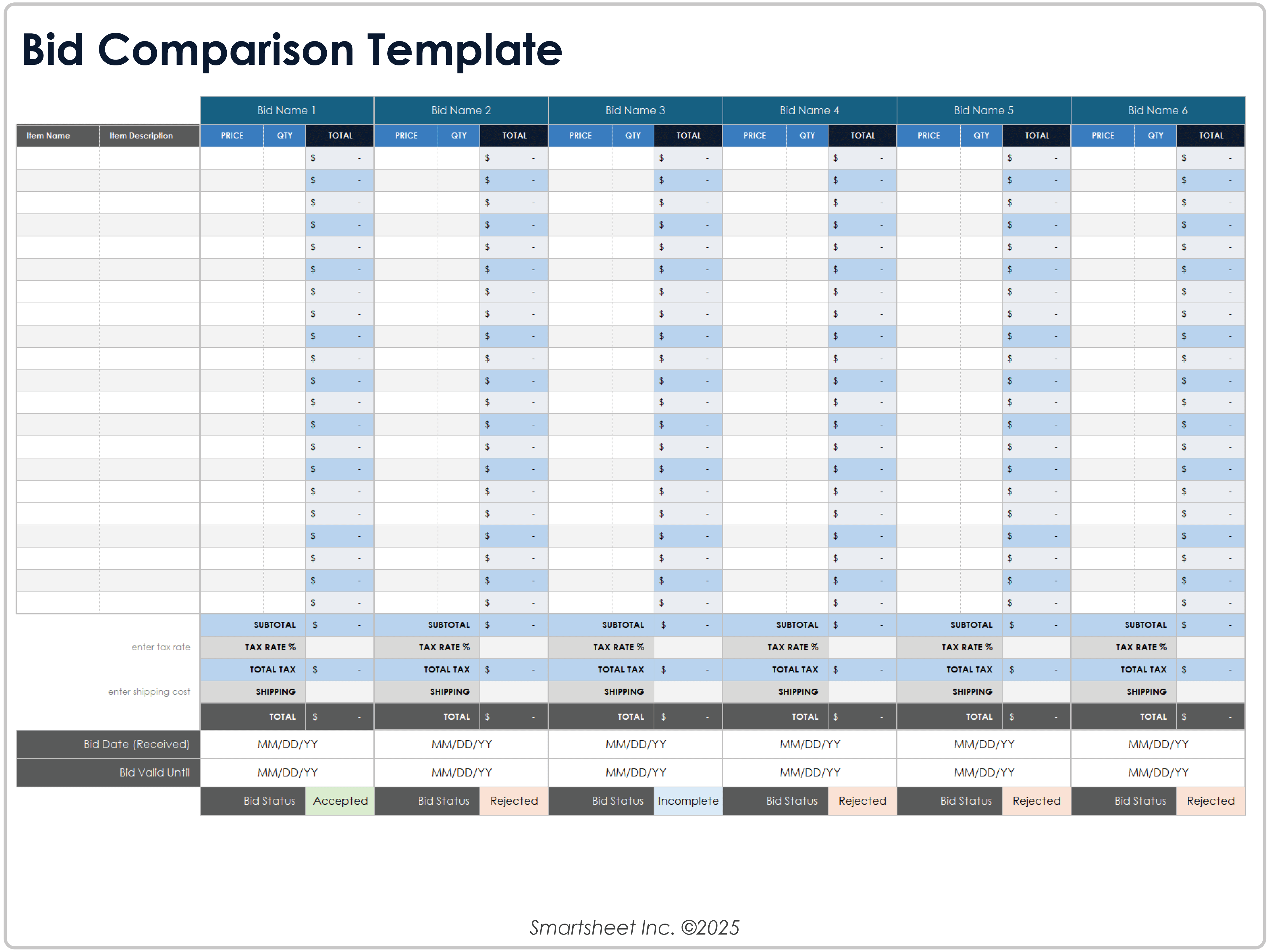 Vorlage für einen Angebotsvergleich 10670