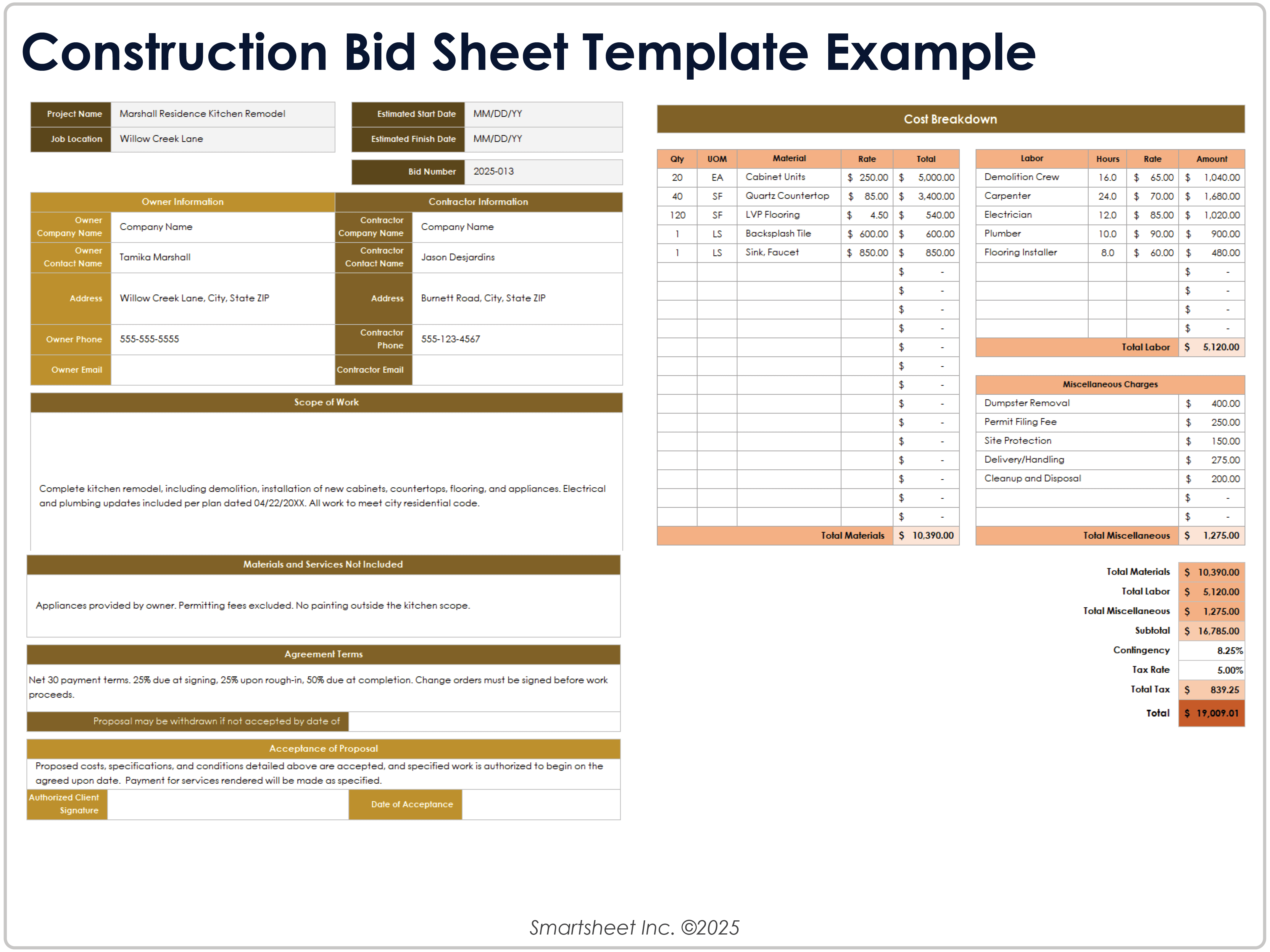 Sheetvorlage für Bauangebote Beispiel 10670