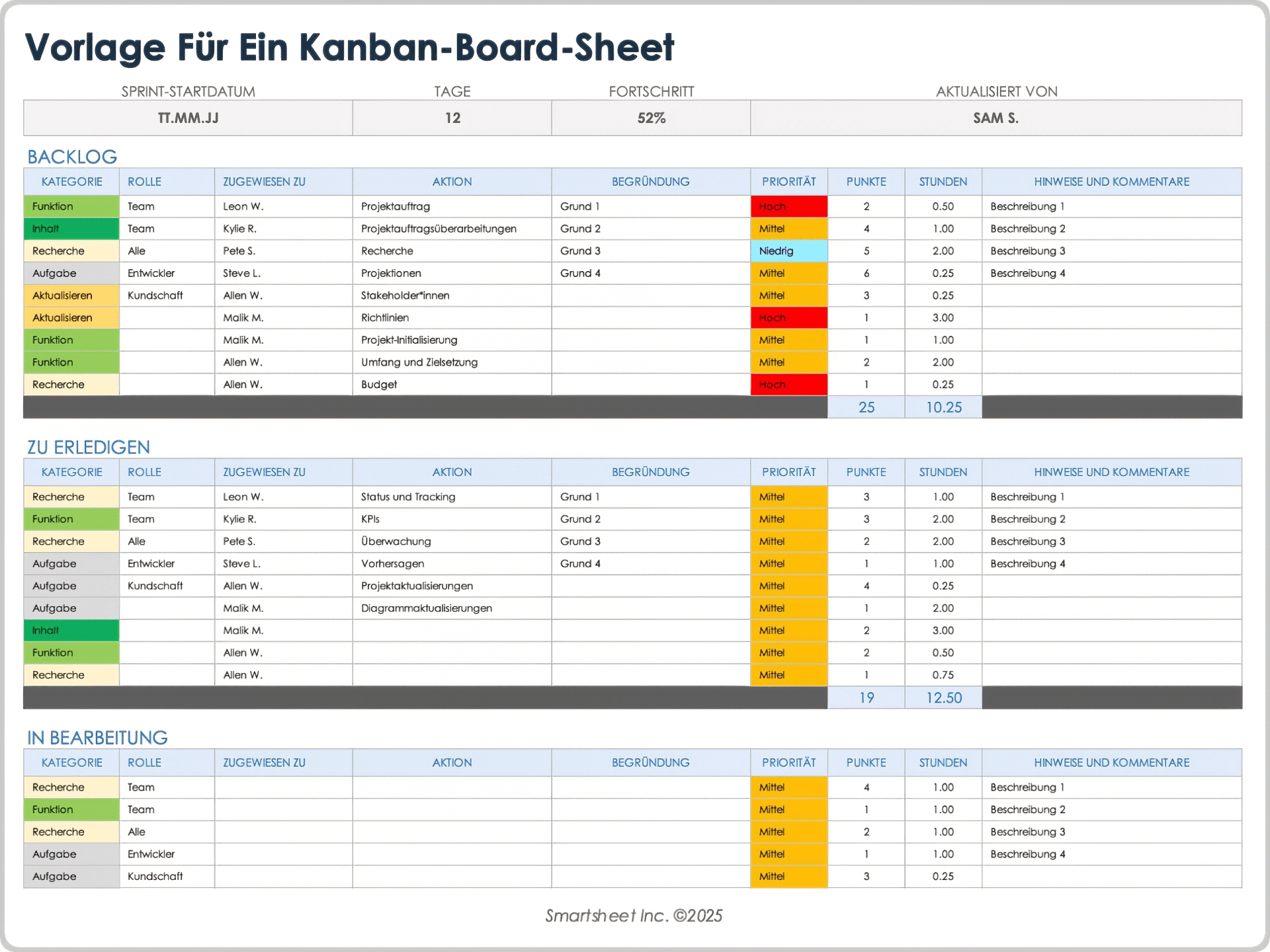 Vorlage für eine Kanban-Board-Tabelle