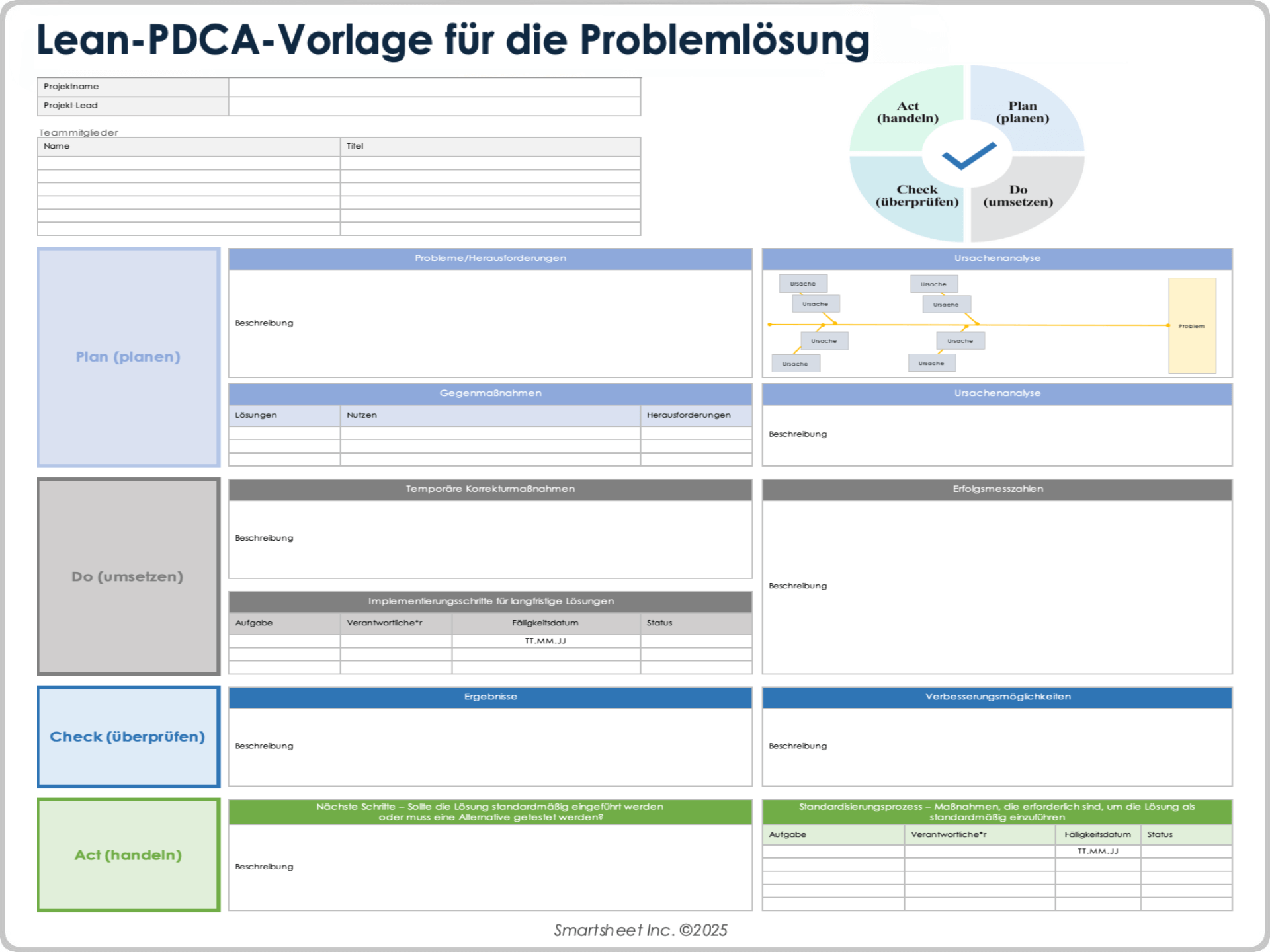 Lean-PDCA-Vorlage für die Problemlösung