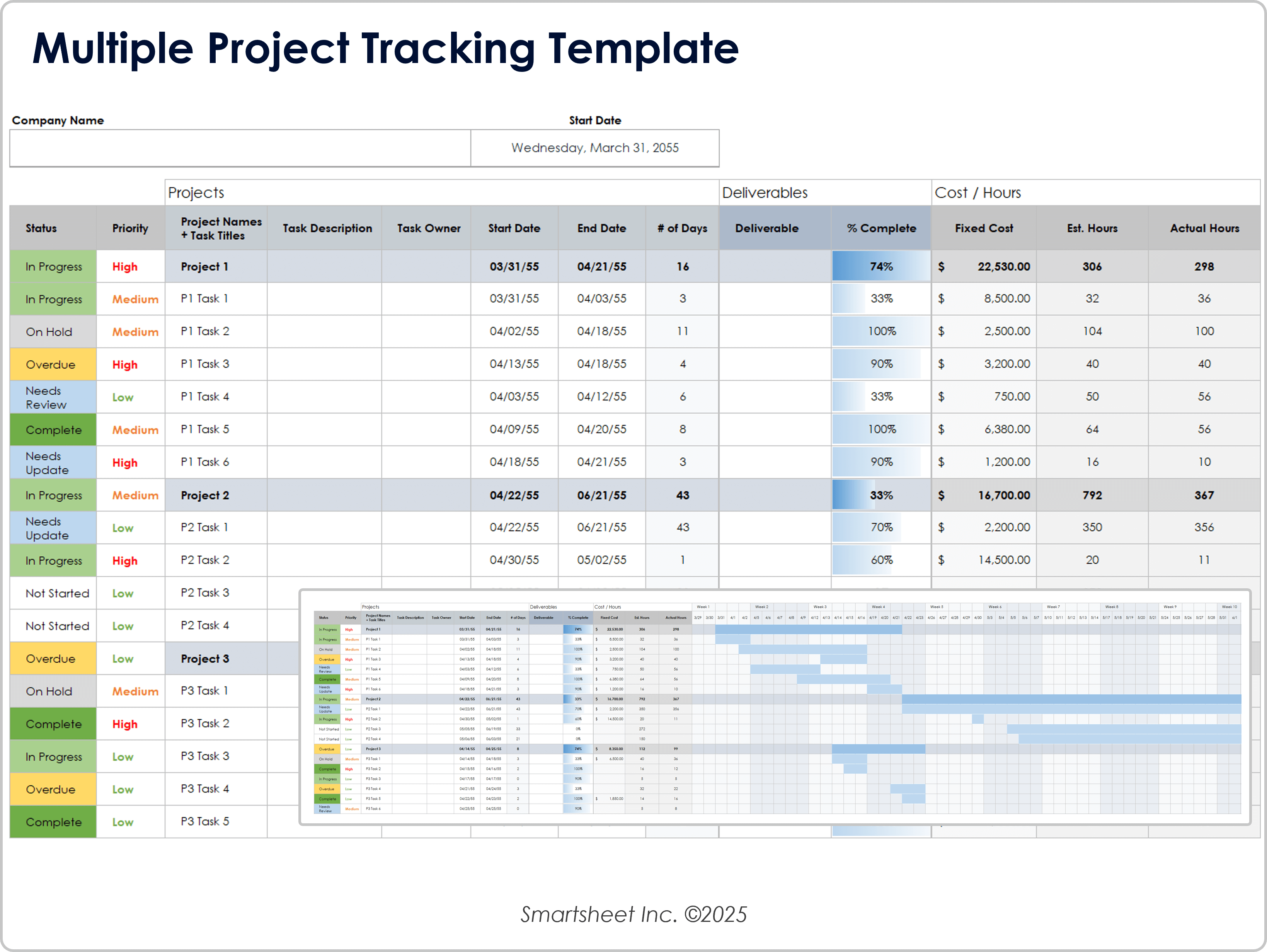 Vorlage für das Tracking mehrerer Projekte