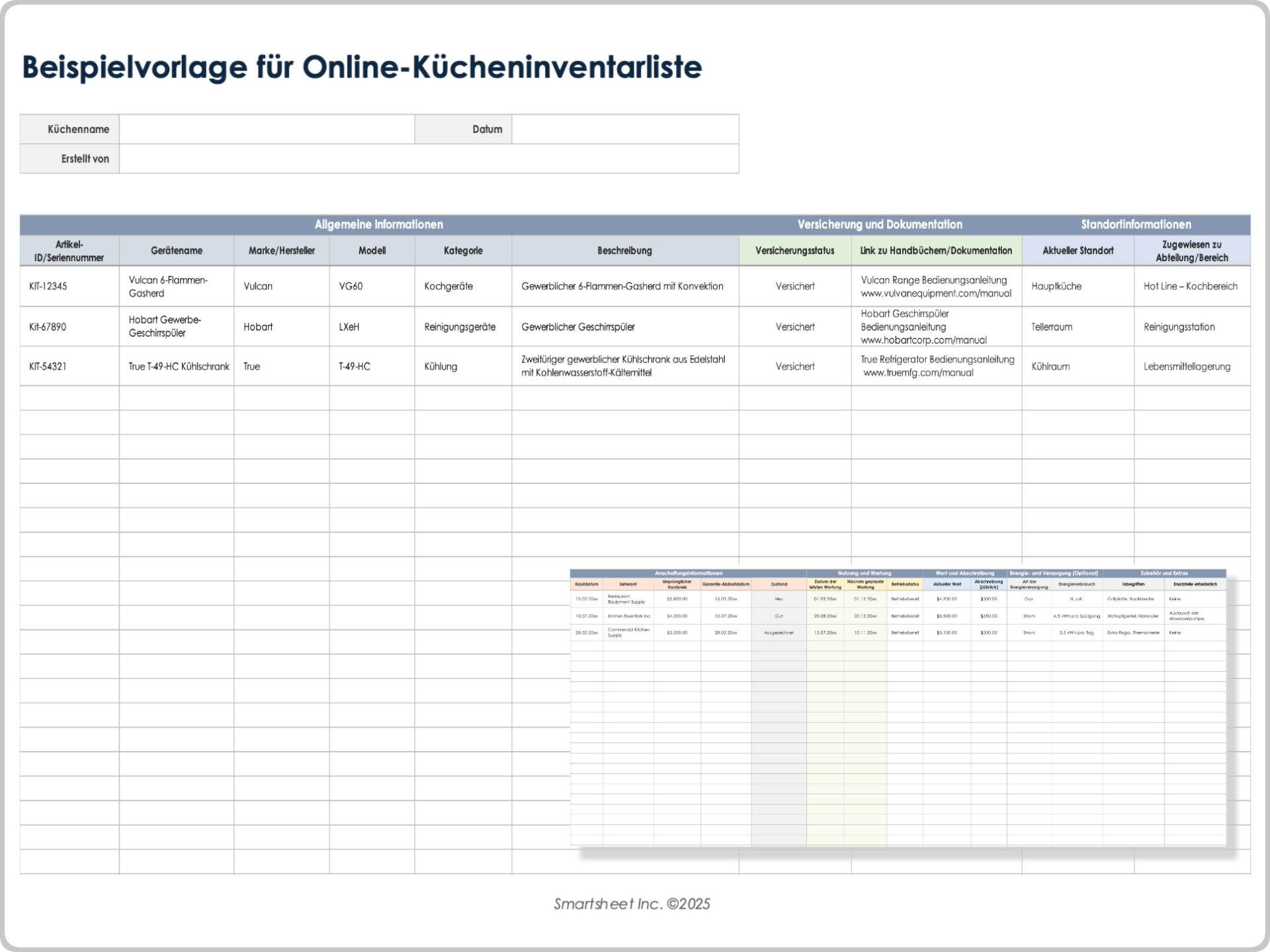 Beispielvorlage für Online-Kücheninventarliste