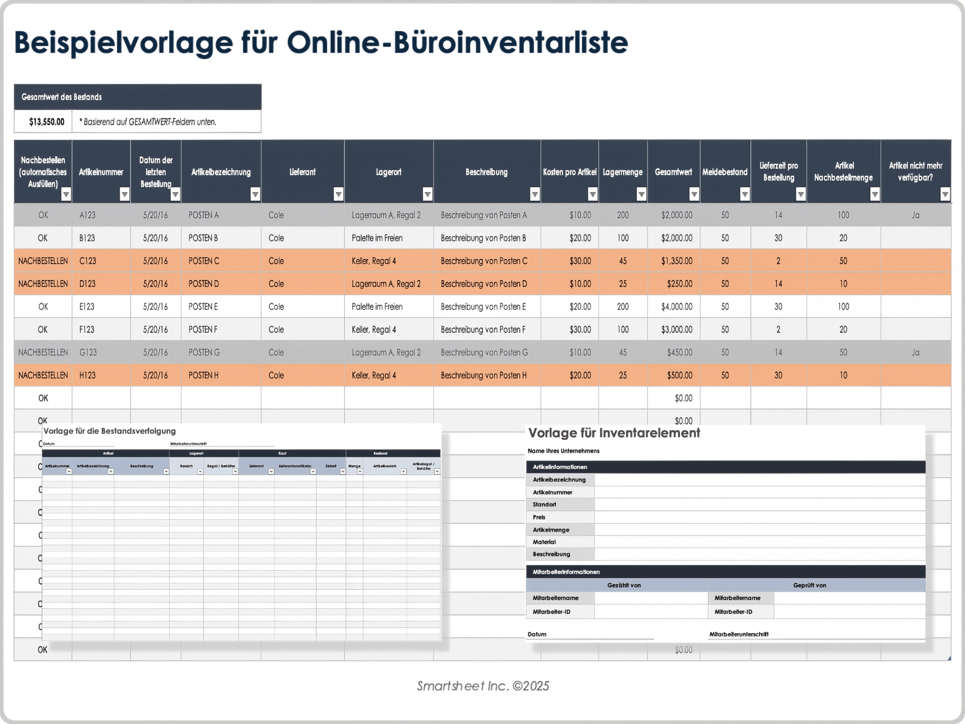 Beispielvorlage für Online-Büroinventarliste