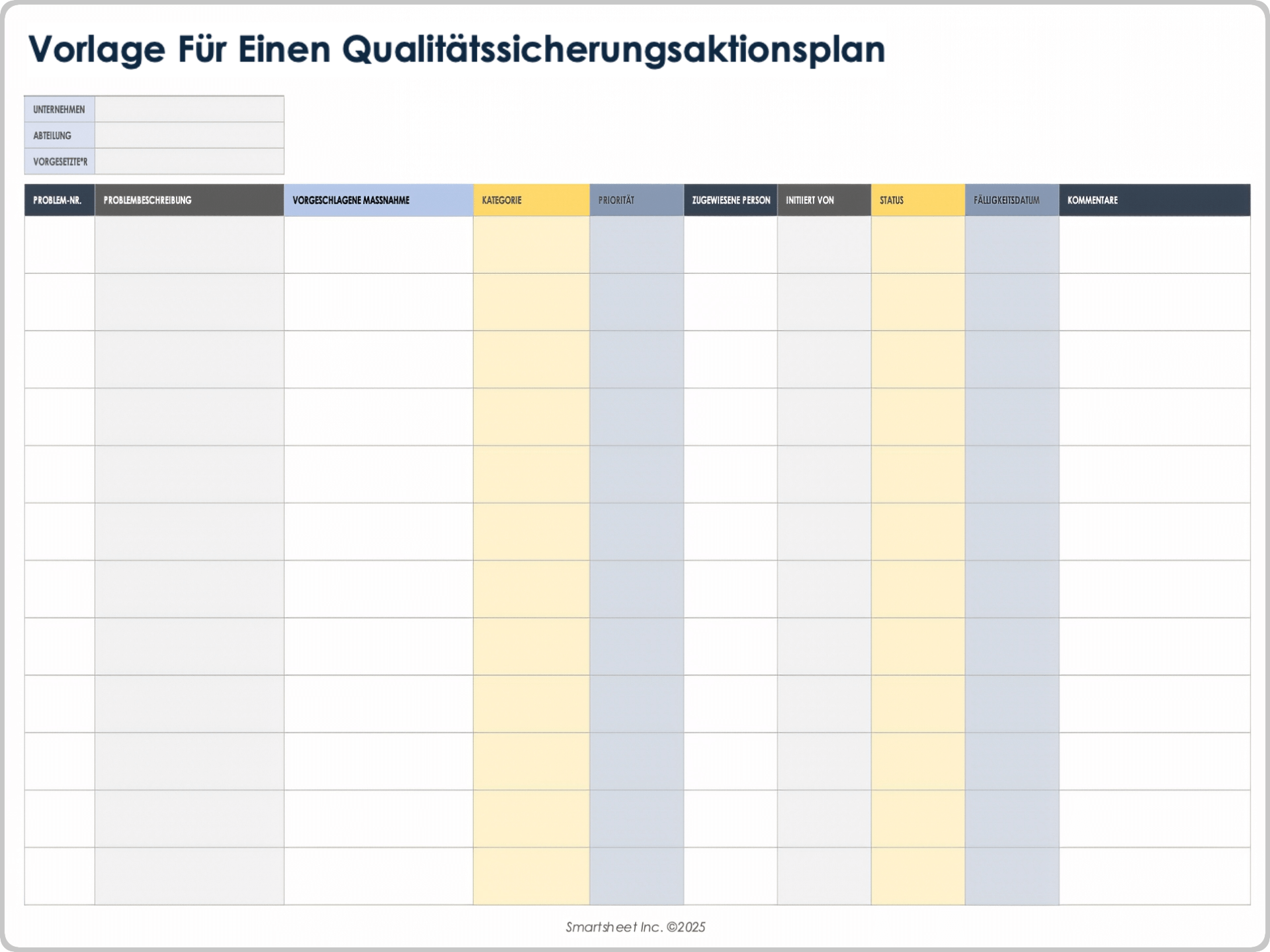 Vorlage für einen Qualitätssicherungsaktionsplan