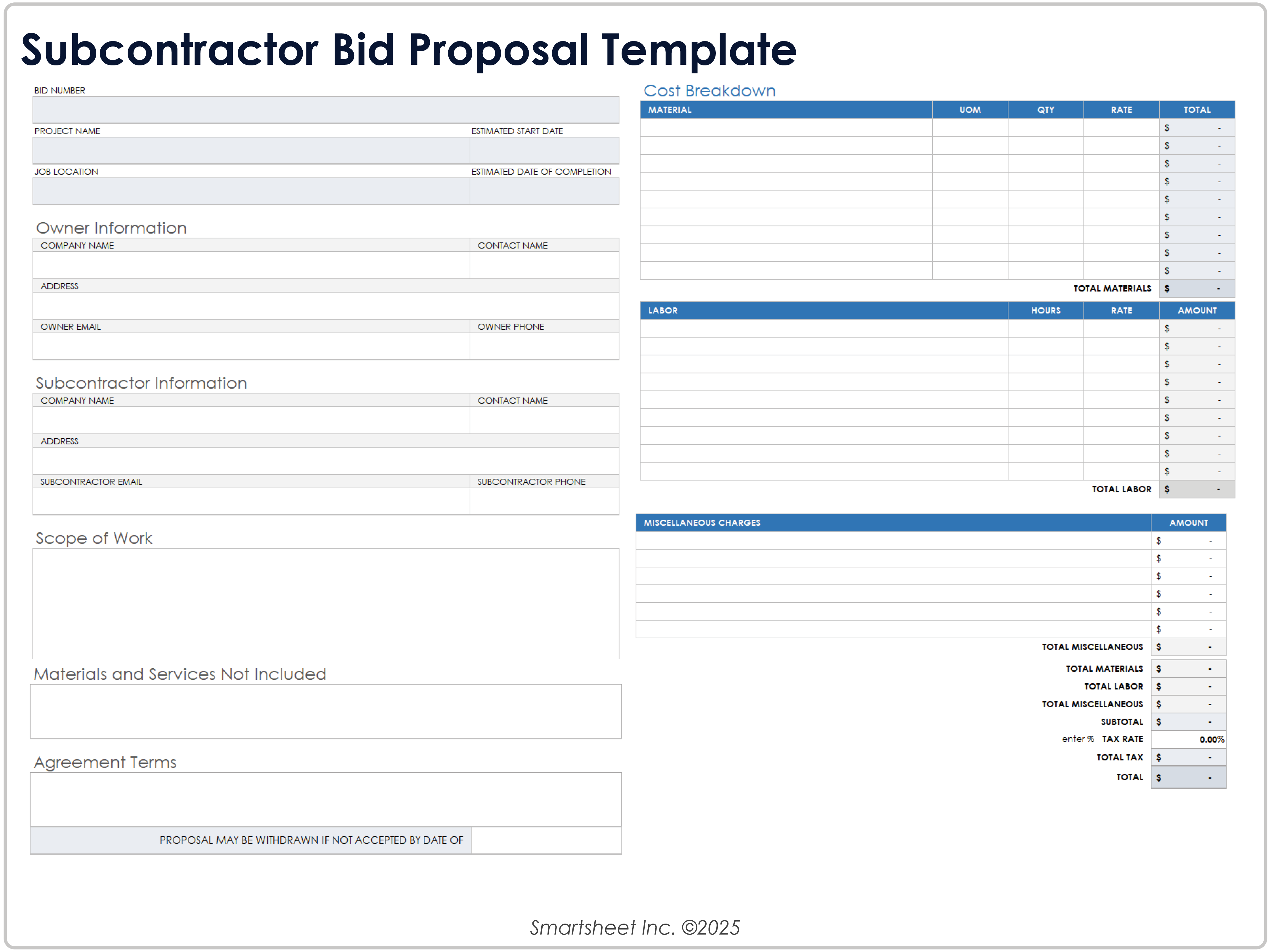 Subunternehmer-Angebotsvorlage 10670