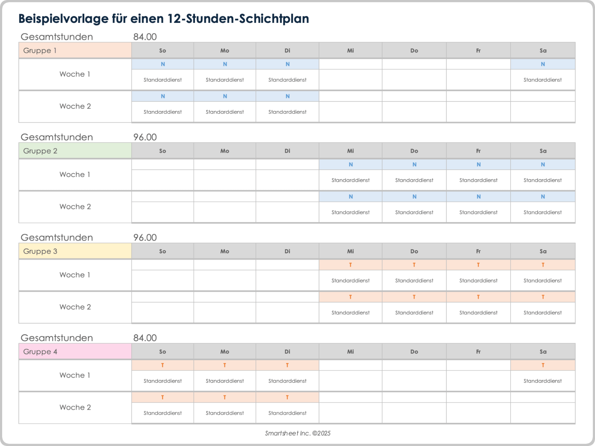 Vorlage für 12-Stunden-Schichtpläne