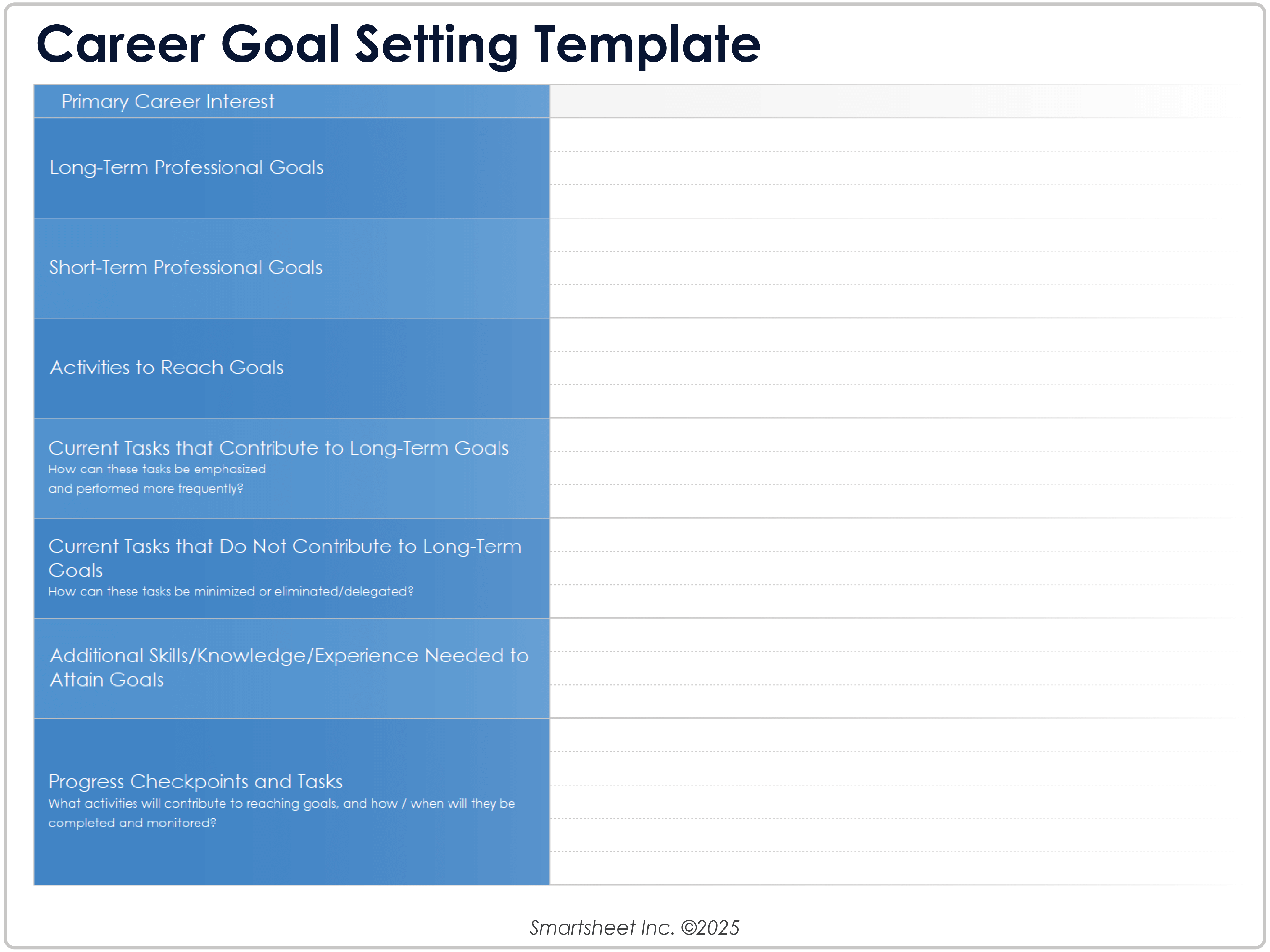 Vorlage für die Festlegung von Karrierezielen 9237
