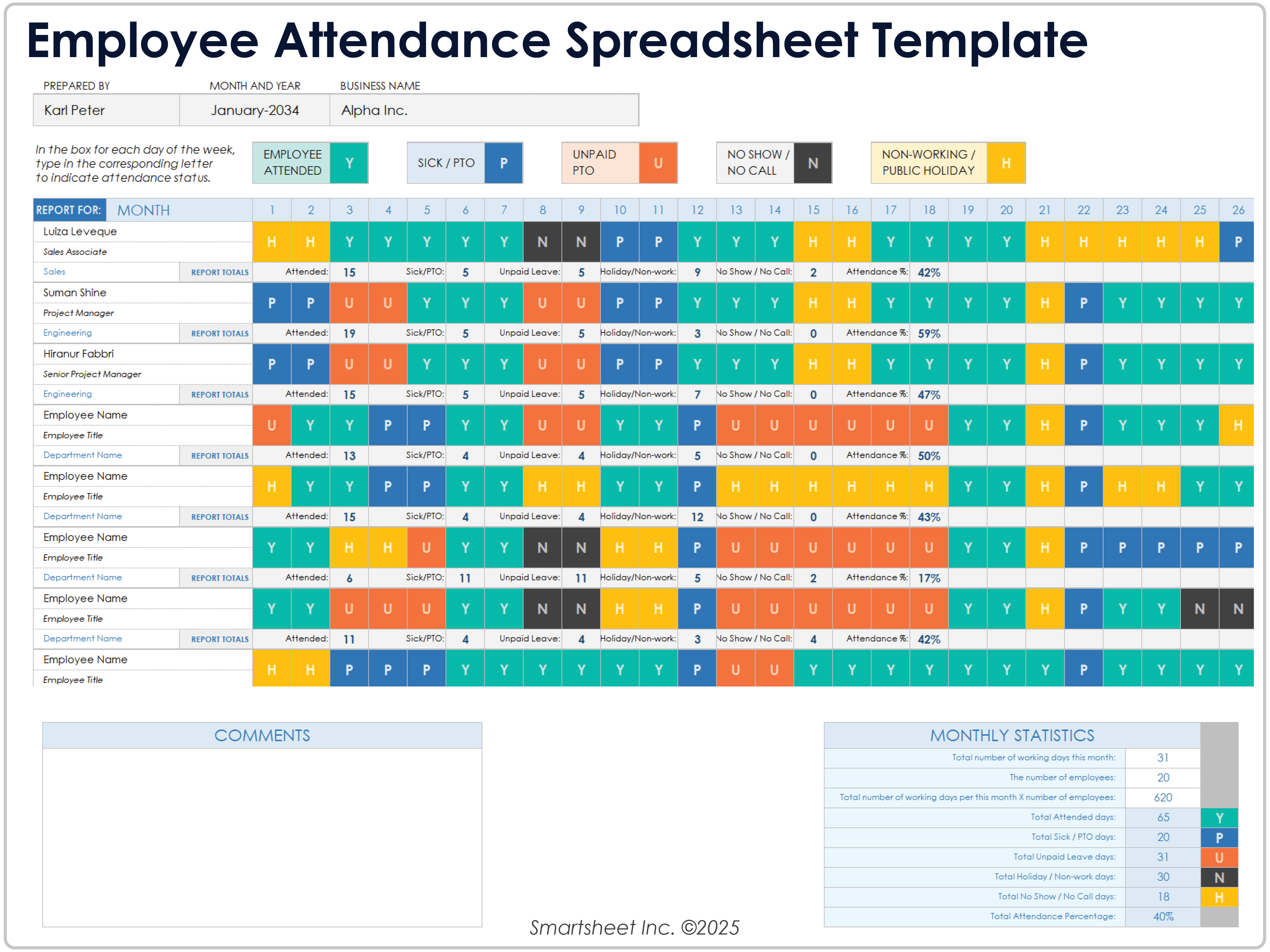 Mitarbeiteranwesenheits-Spreadsheet-Vorlage