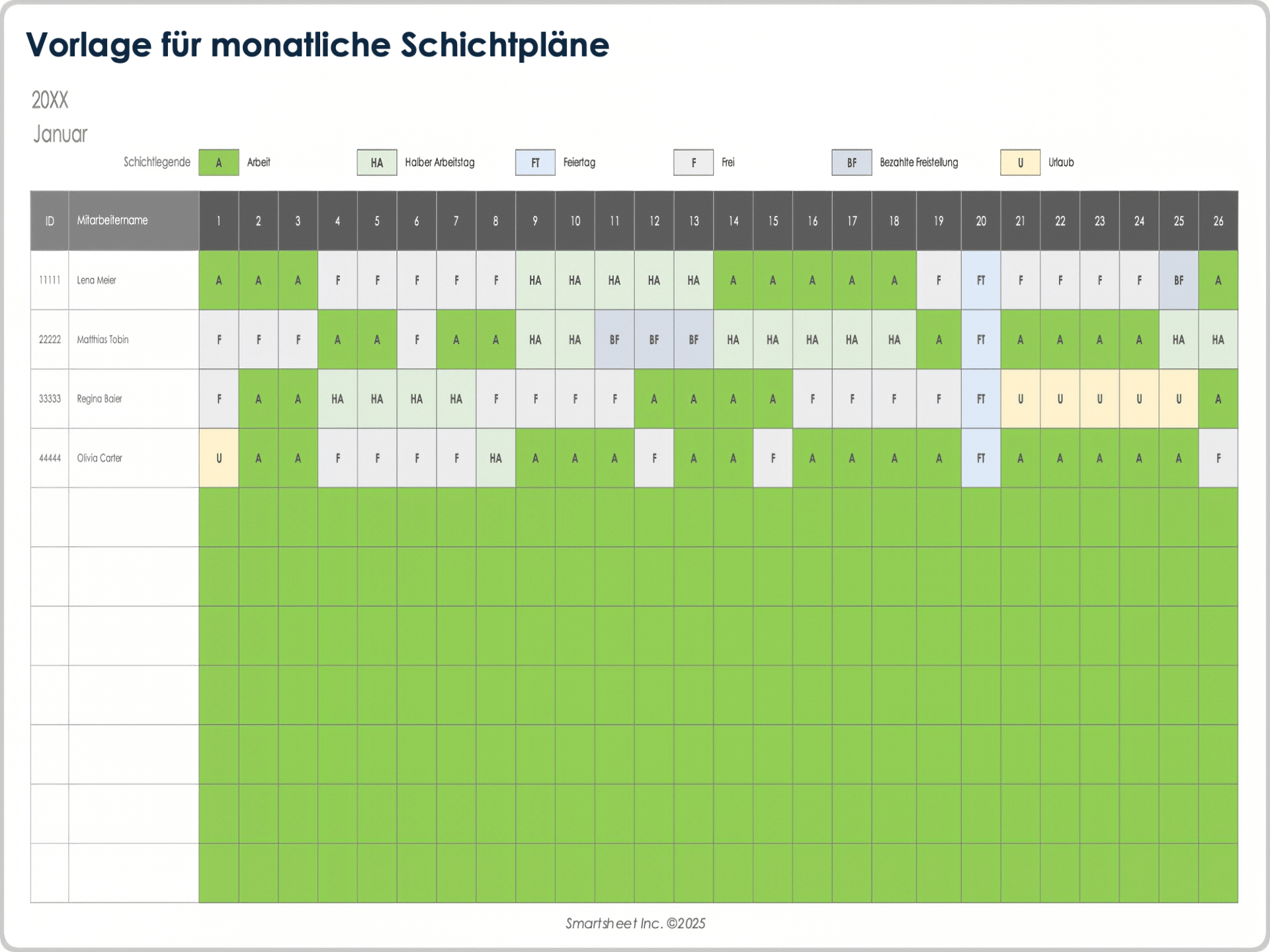 Vorlage für monatliche Schichtpläne