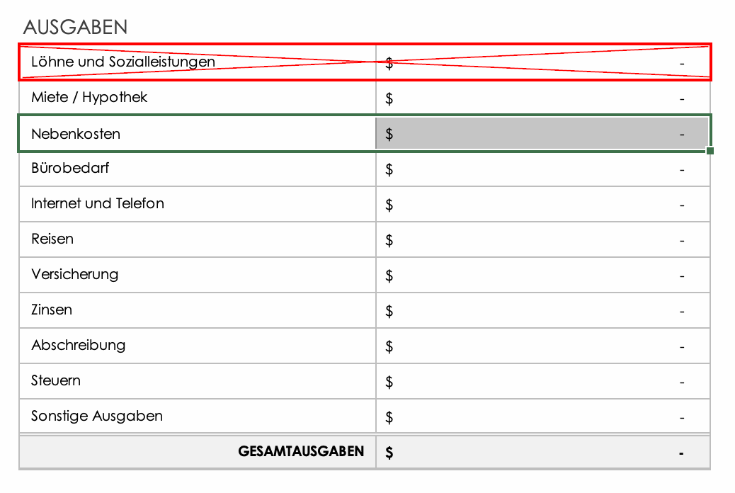 Ausgabenkategorie – eine Zeile anpassen