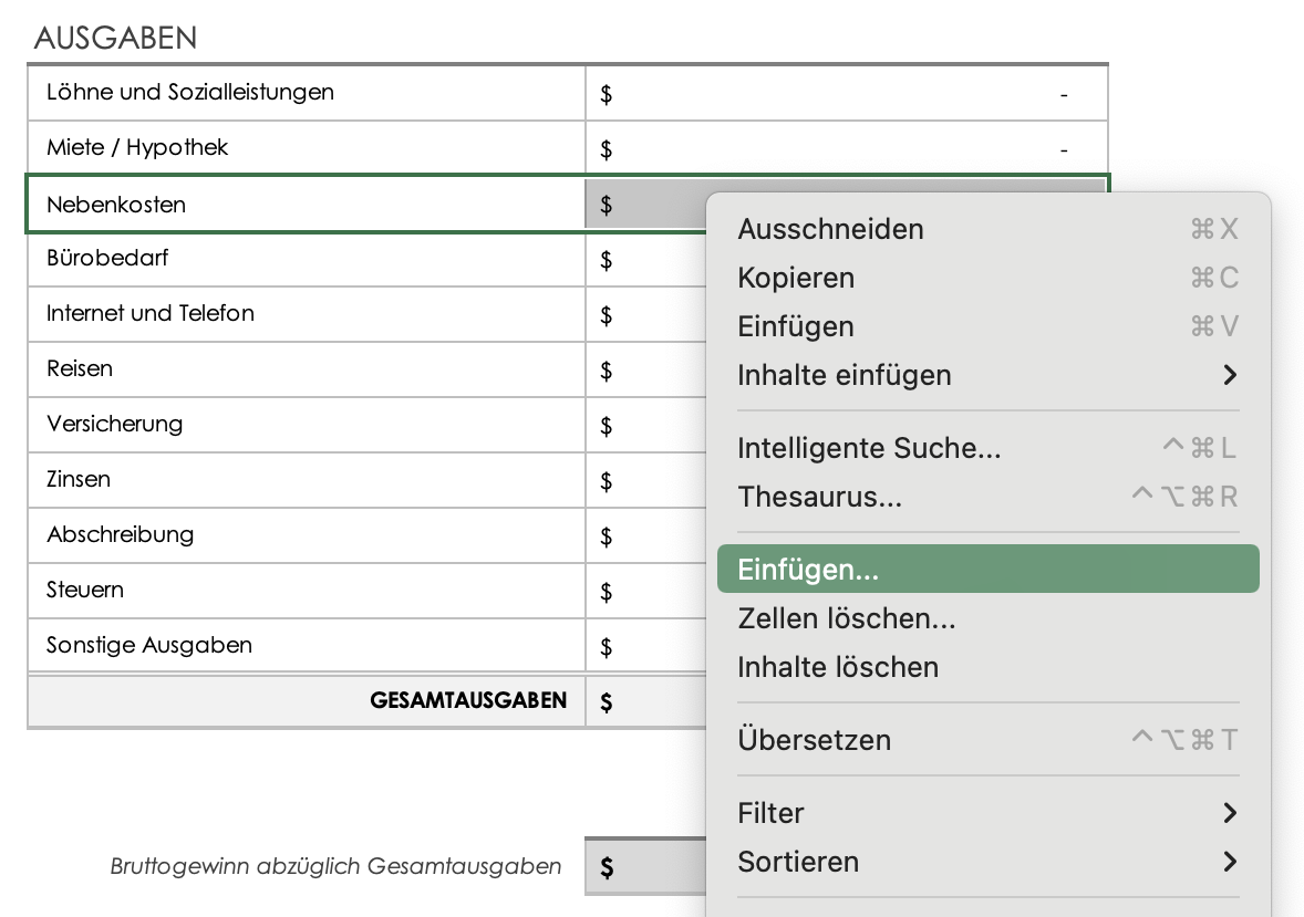 Ausgaben – Eingabe anpassen