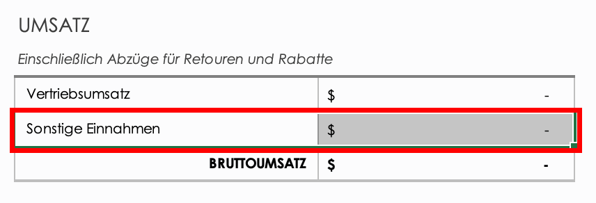 Umsatzanpassung – hervorheben