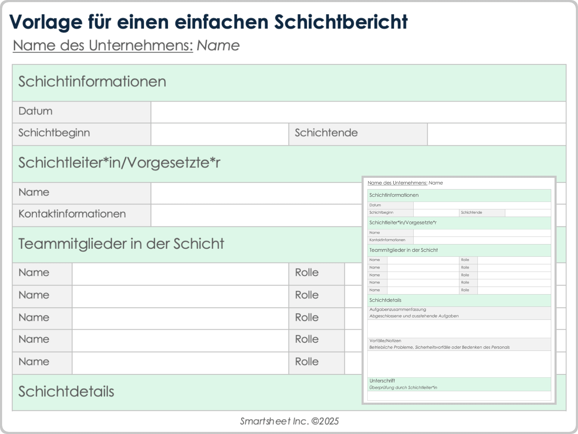 Vorlage für einen einfachen Schichtbericht
