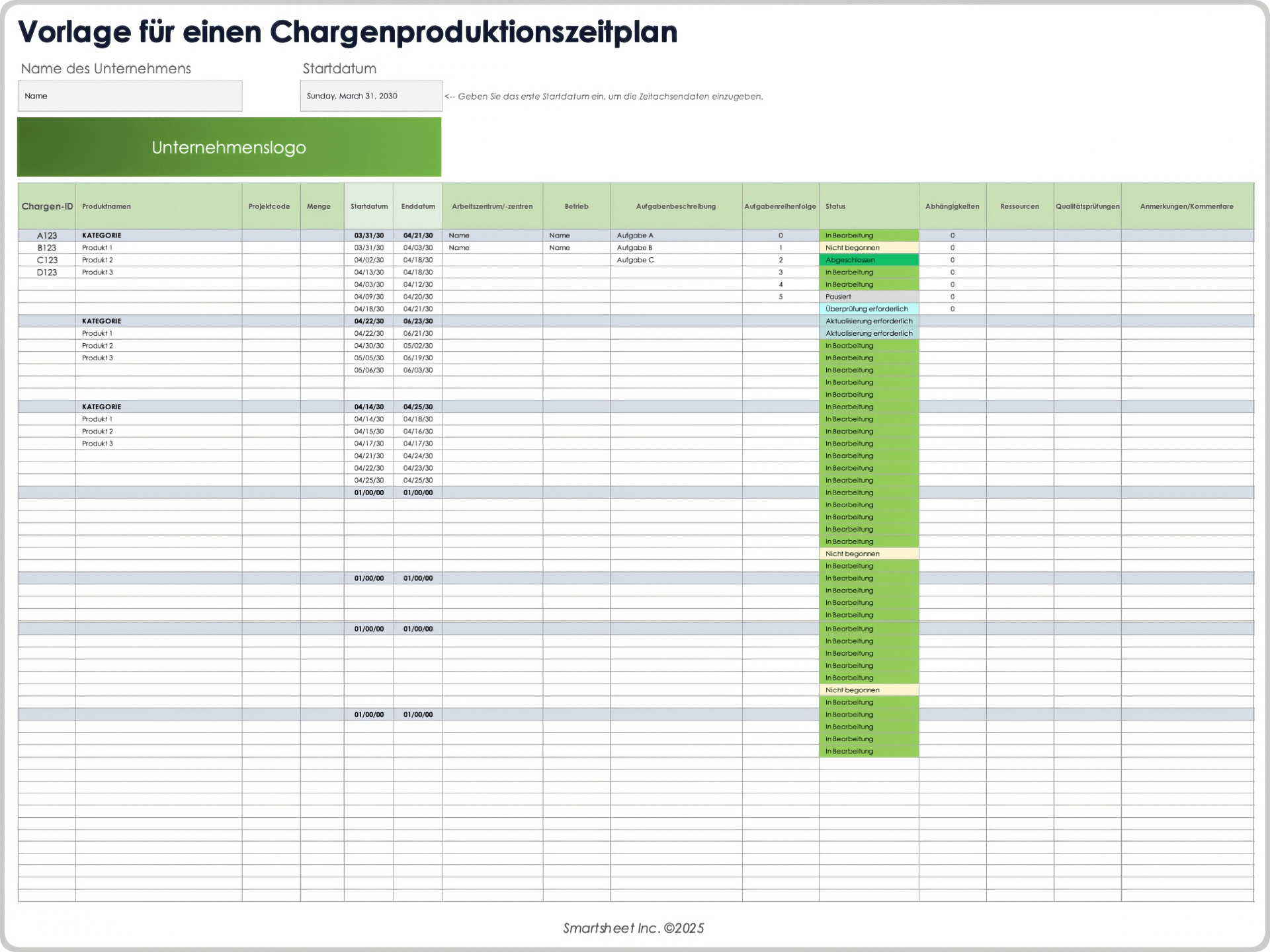 Vorlage für einen Chargenproduktionszeitplan