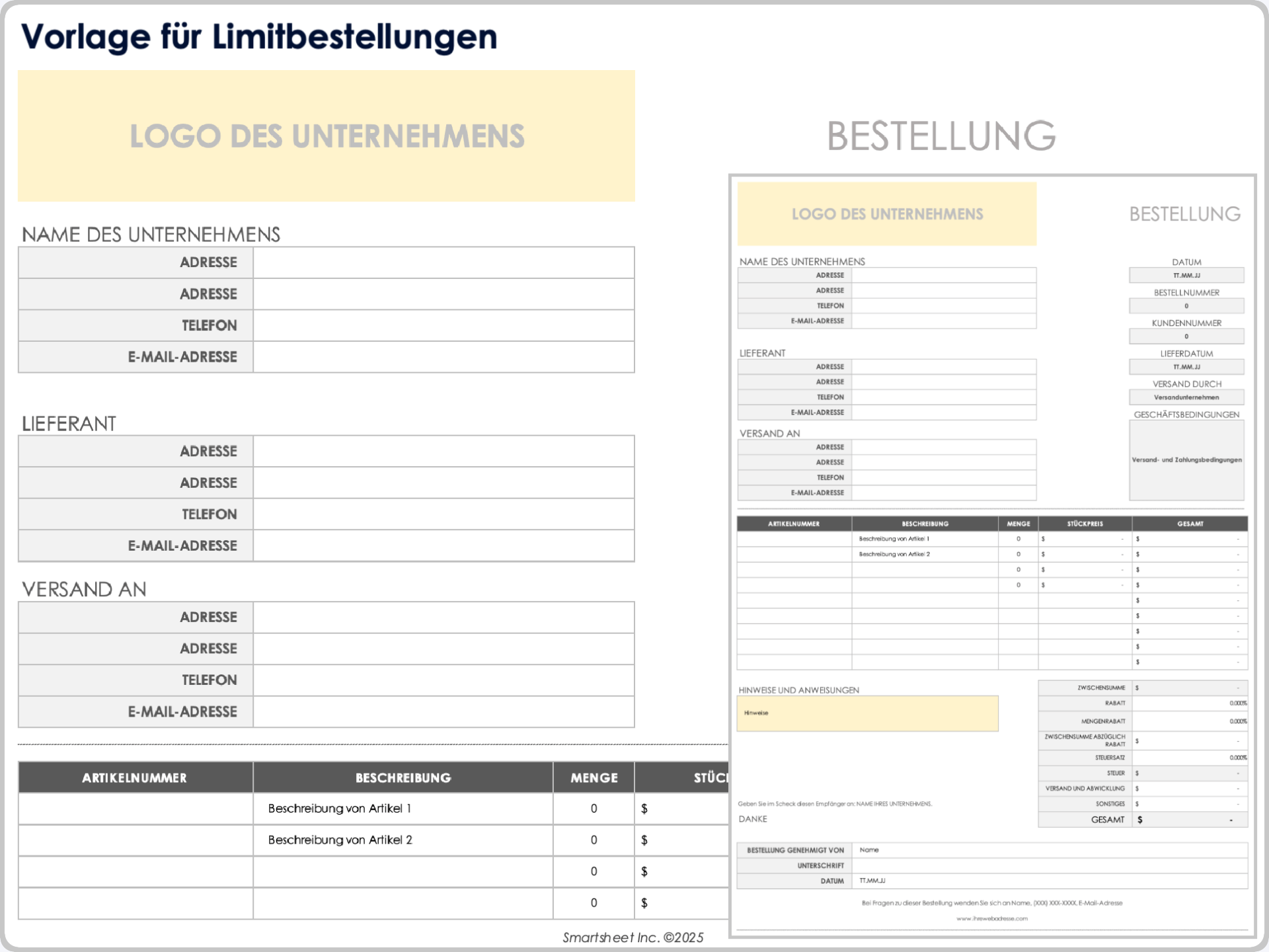 BPO-Vorlage für Rahmenbestellungen