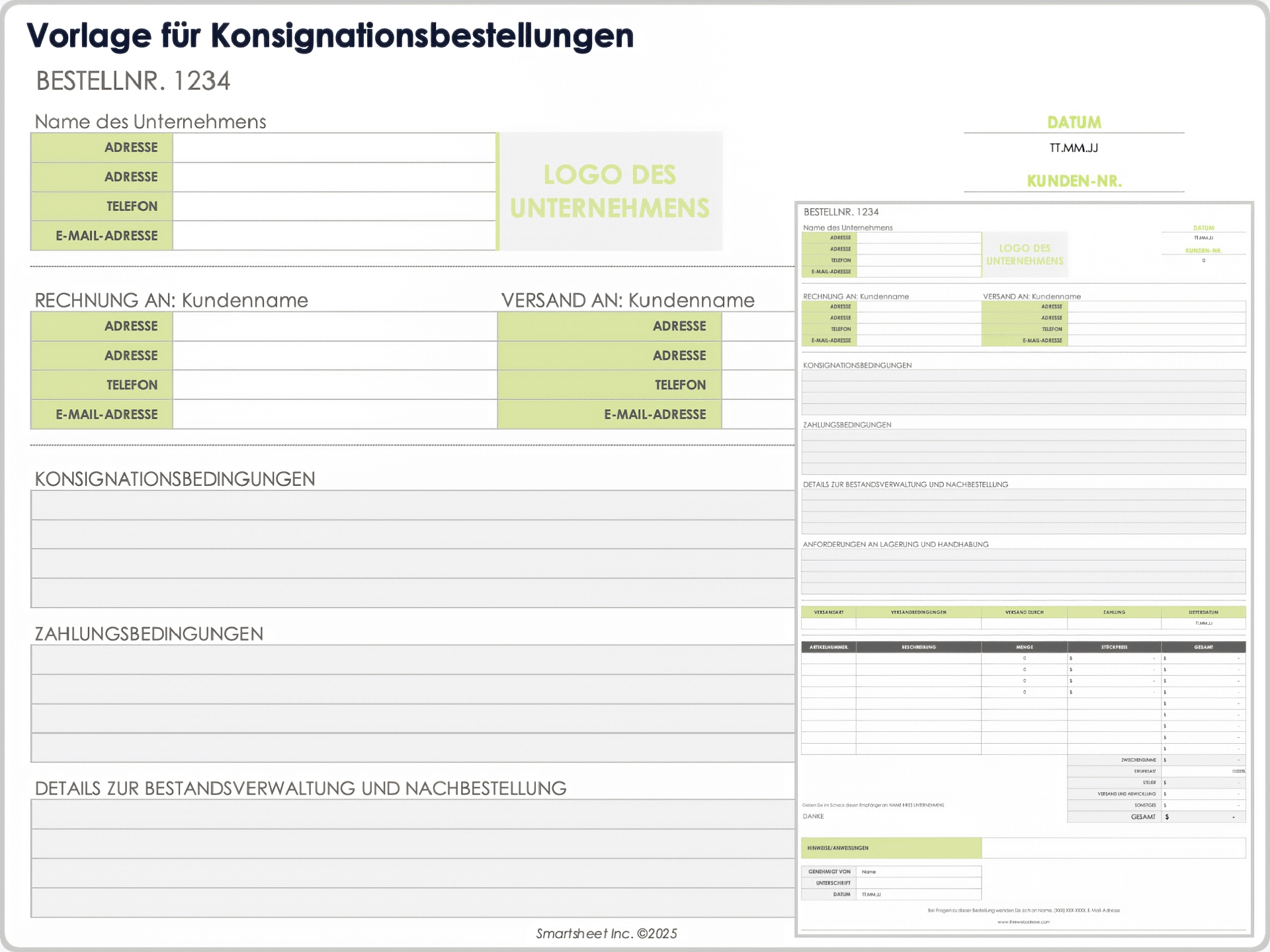 Vorlage für eine Konsignationsbestellung