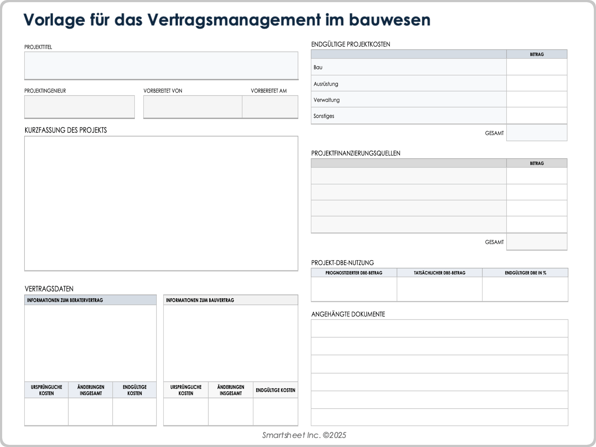 Vorlage für das Vertragsmanagement im Bauwesen
