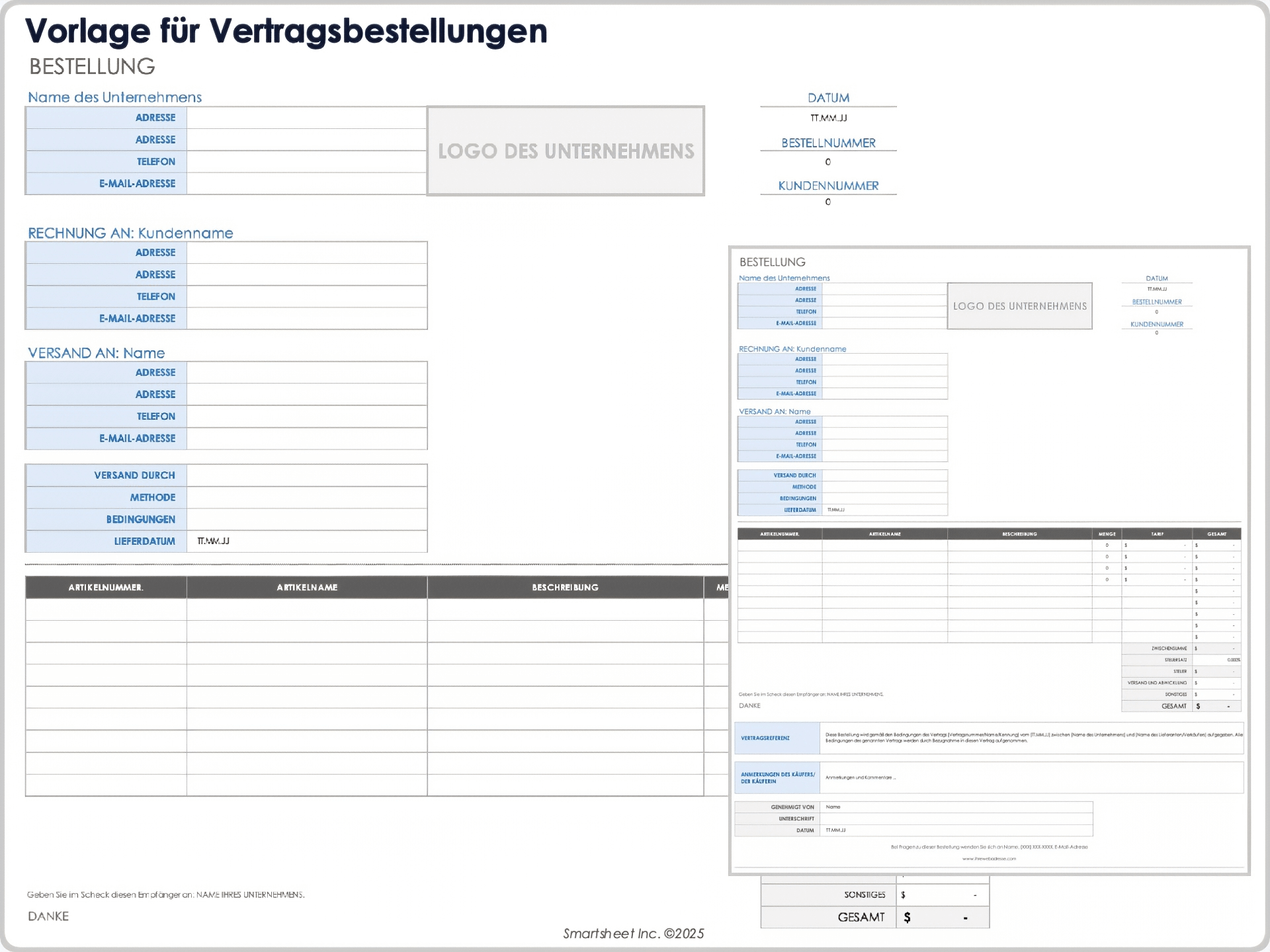 Vertragsvorlage für Bestellungen