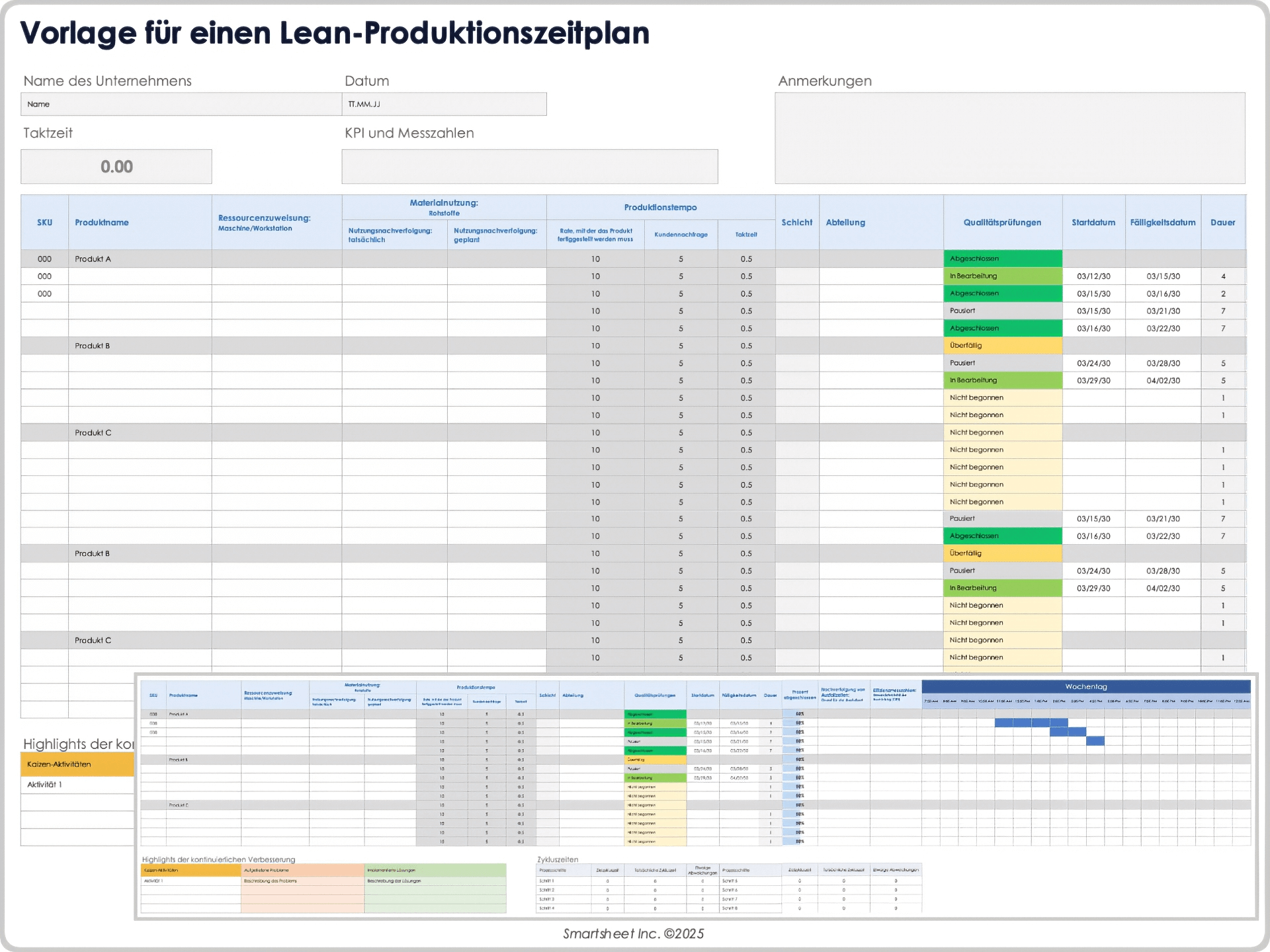 Vorlage für einen Lean-Produktionszeitplan