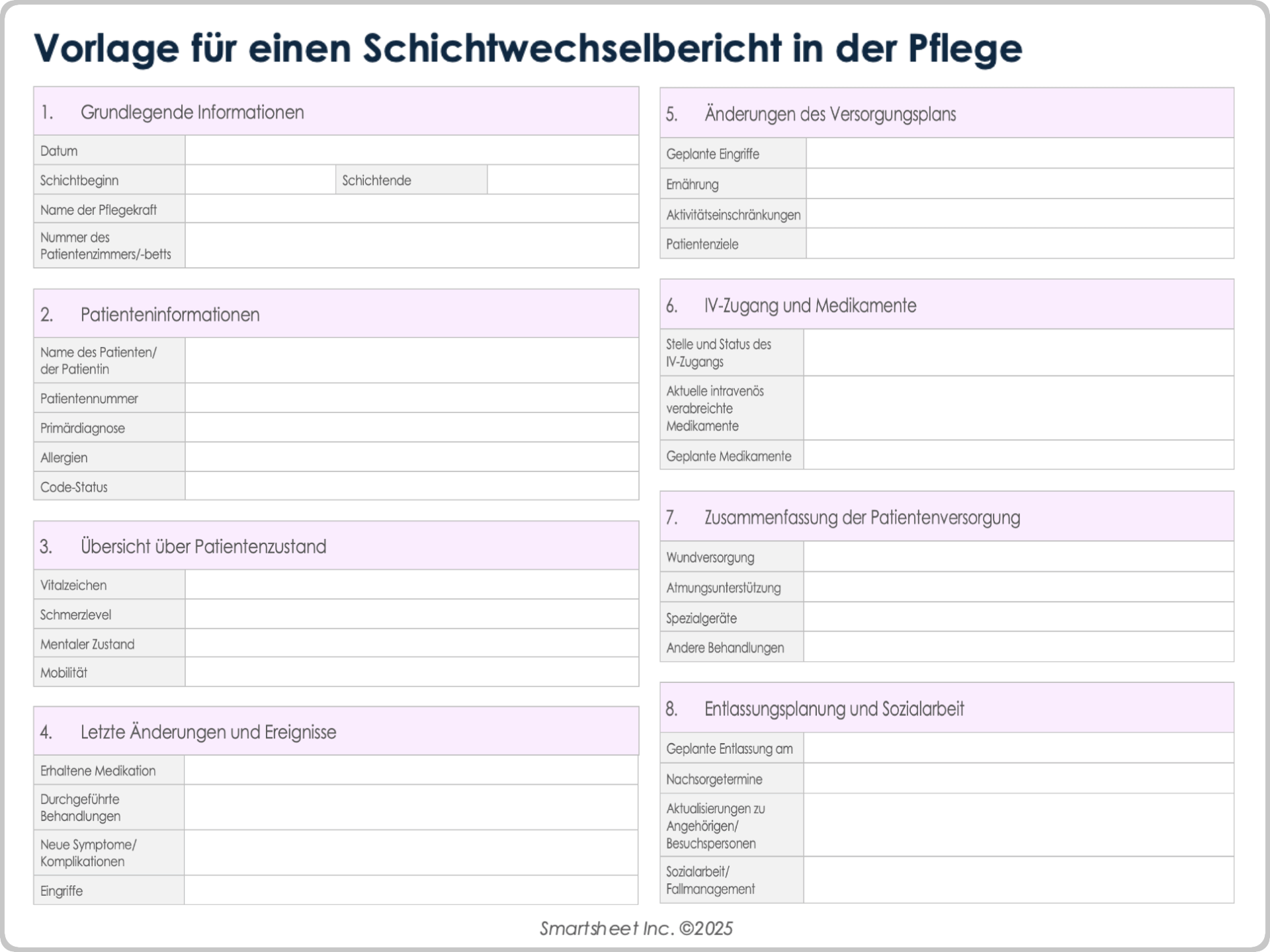 Vorlage für einen Schichtwechselbericht in der Pflege