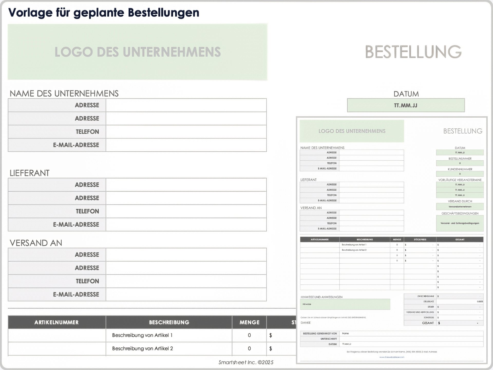 Vorlage für geplante Einkaufsbestellungen (PPO)