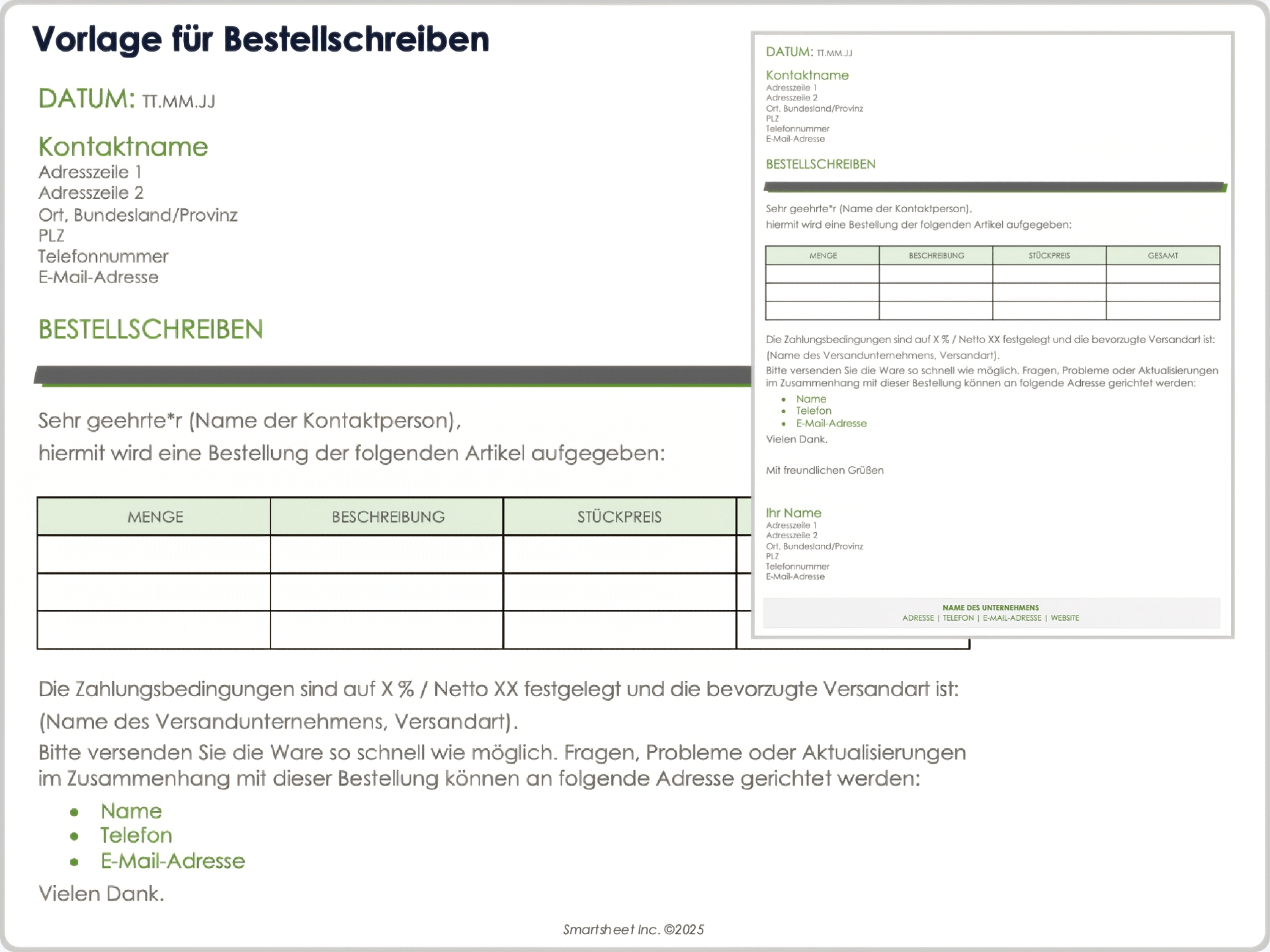 Vorlage für einen Bestellbrief