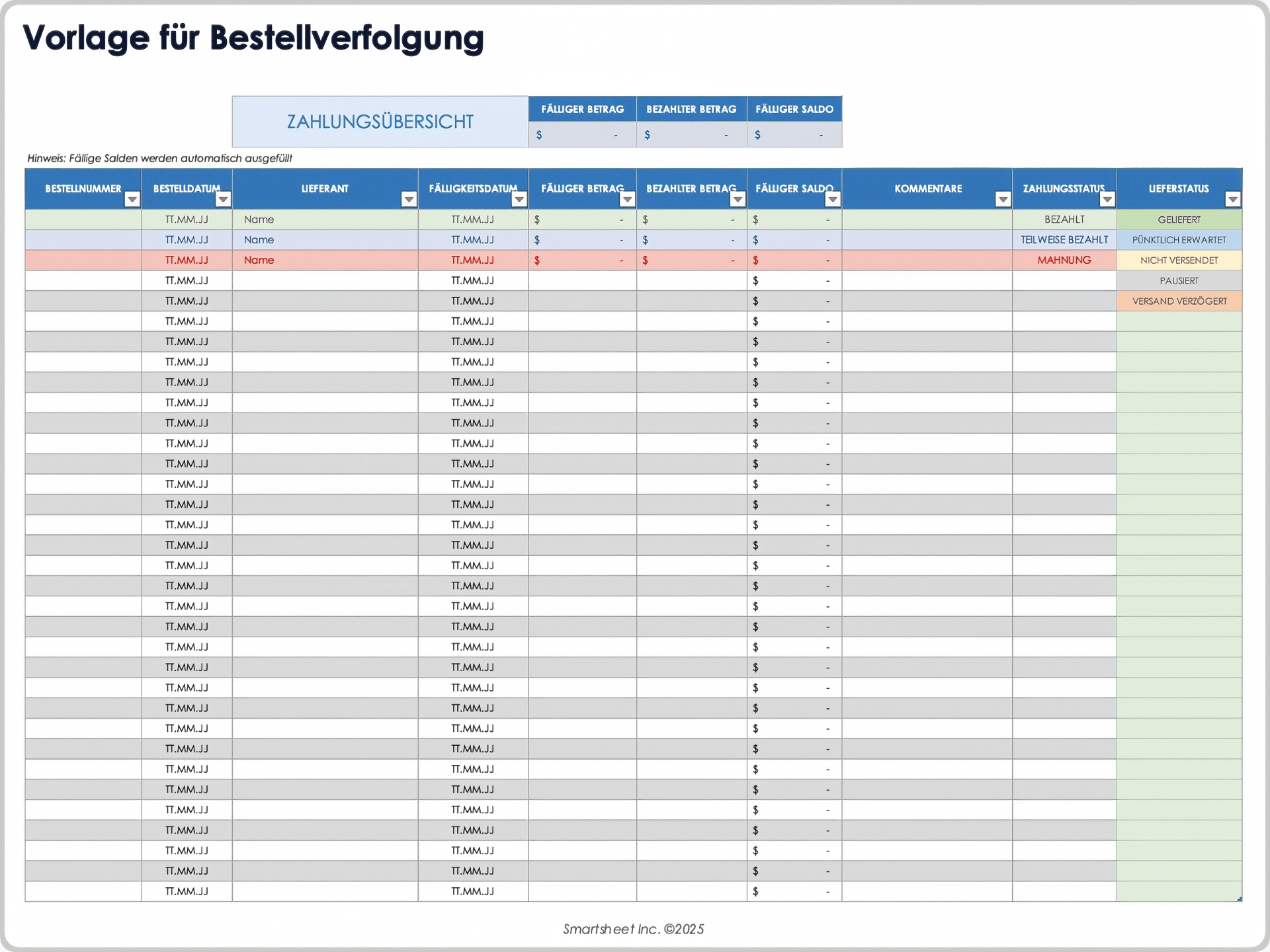 Vorlage zur Auftragsverfolgung