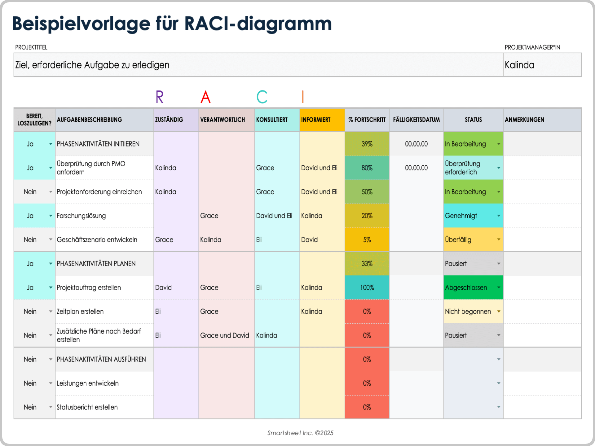 RACI-Diagrammvorlage mit Beispieldaten