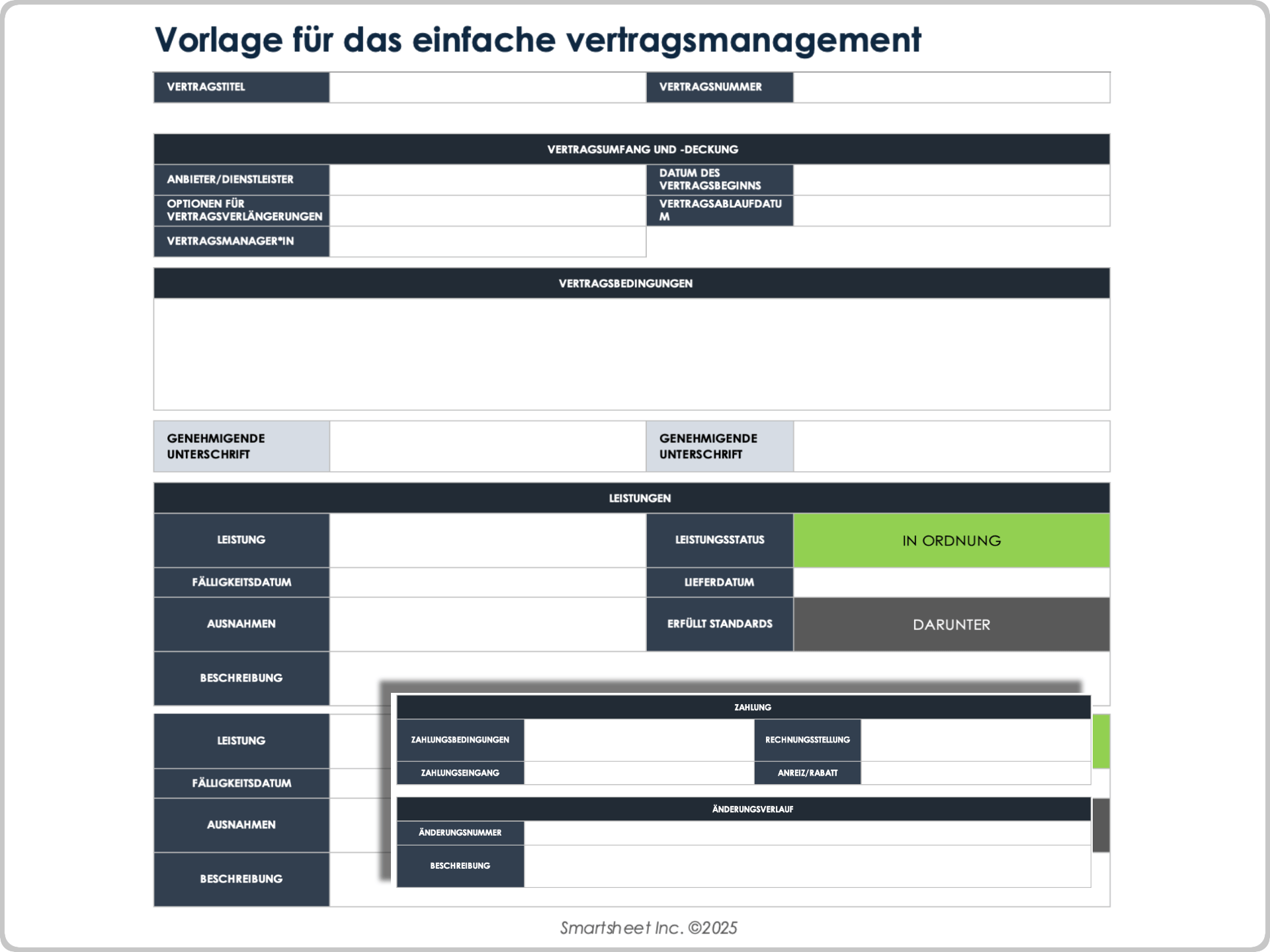 Vorlage für das einfache Vertragsmanagement