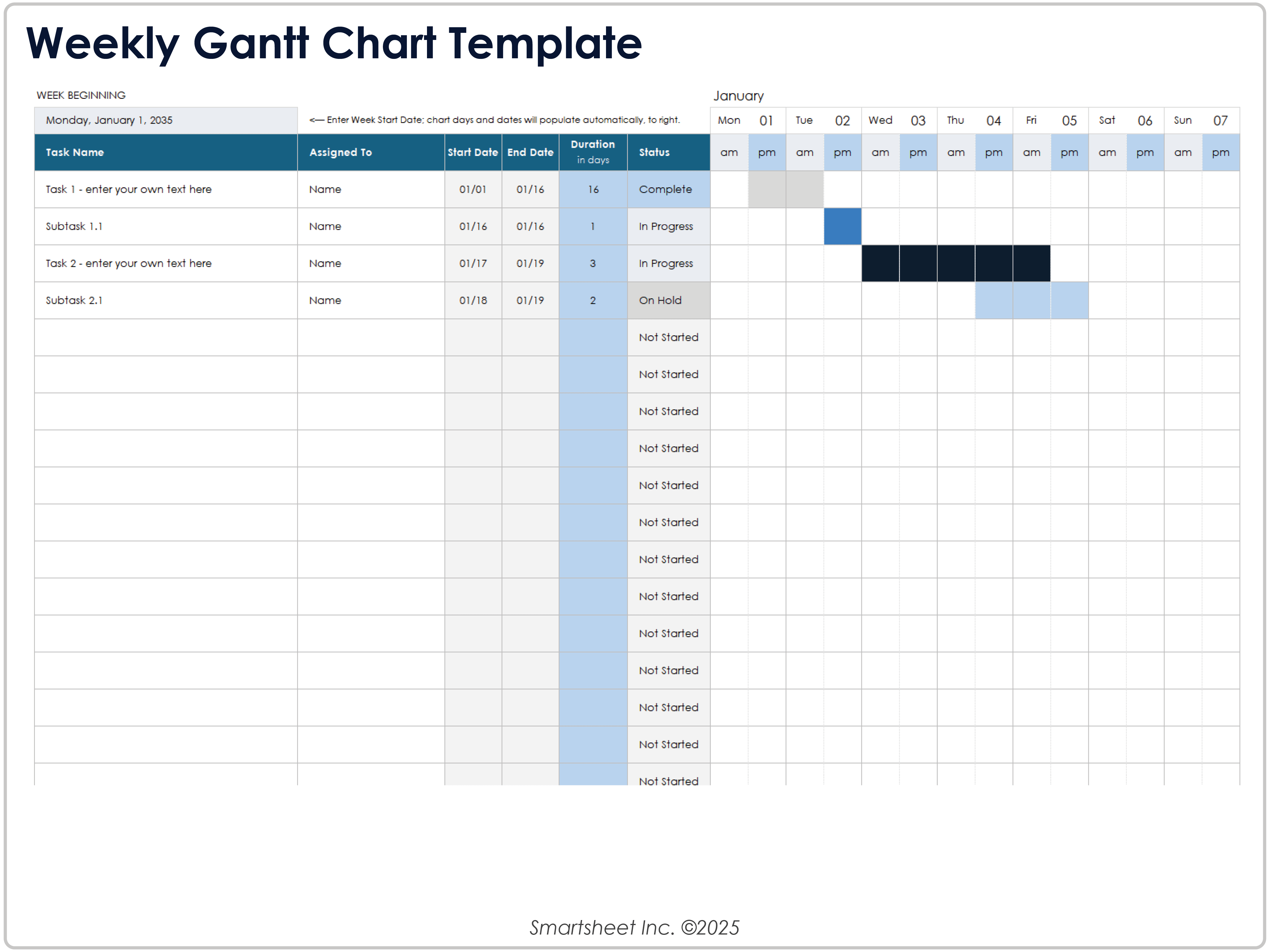 Vorlage für wöchentliches Gantt-Diagramm