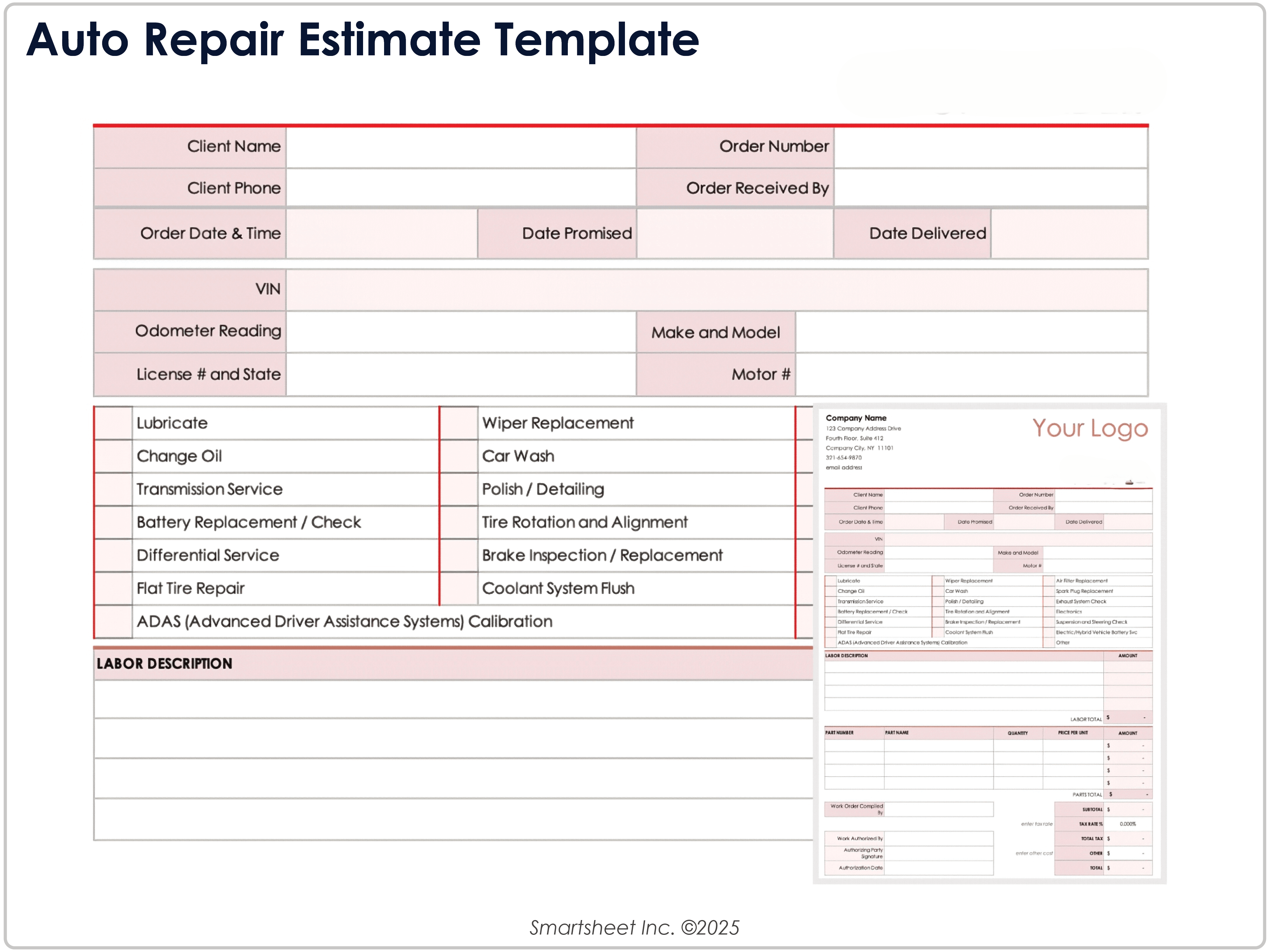 Auto-Reparatur Kostenvoranschlag Vorlage