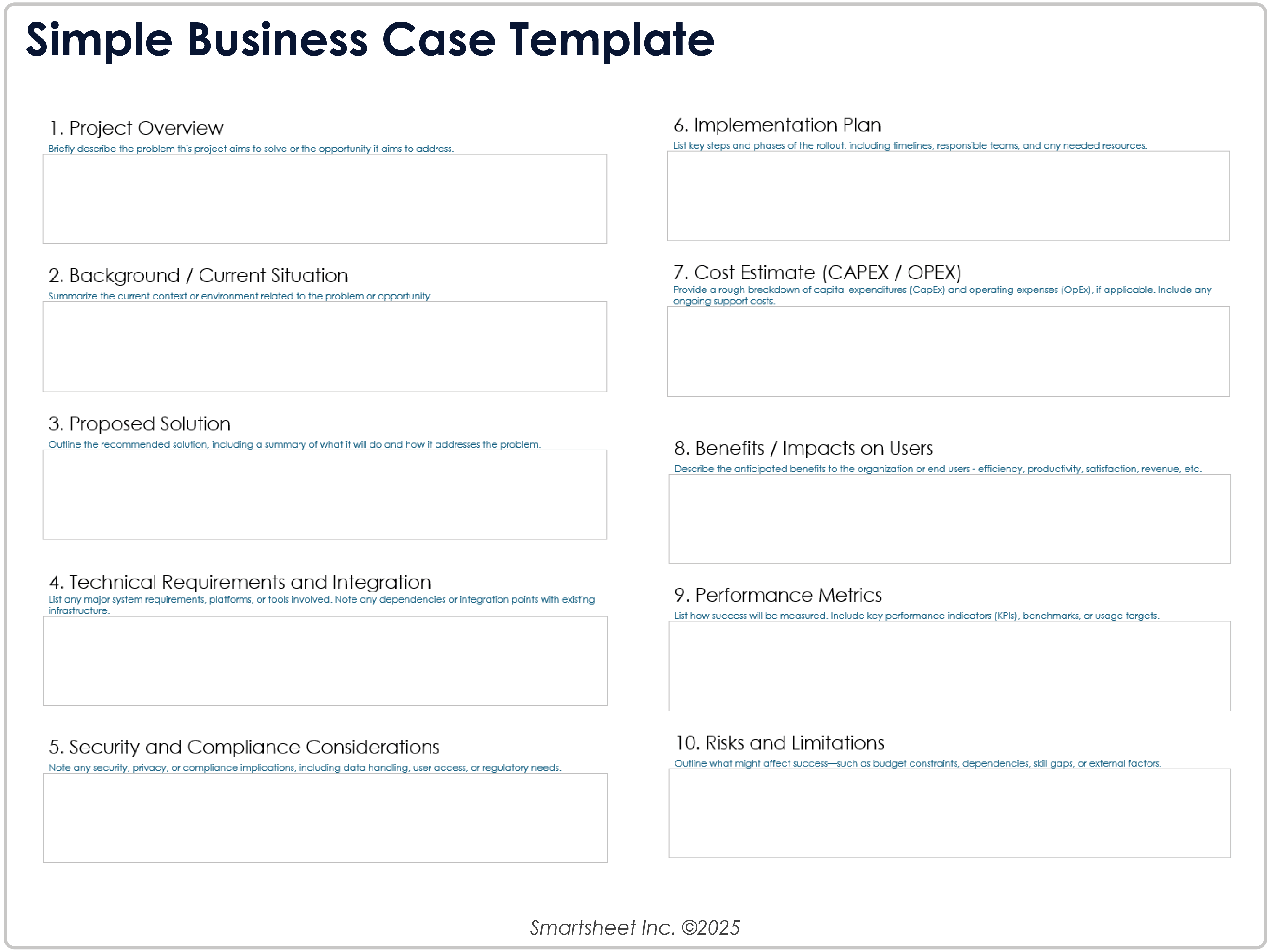Vorlage für einen einfachen Business Case