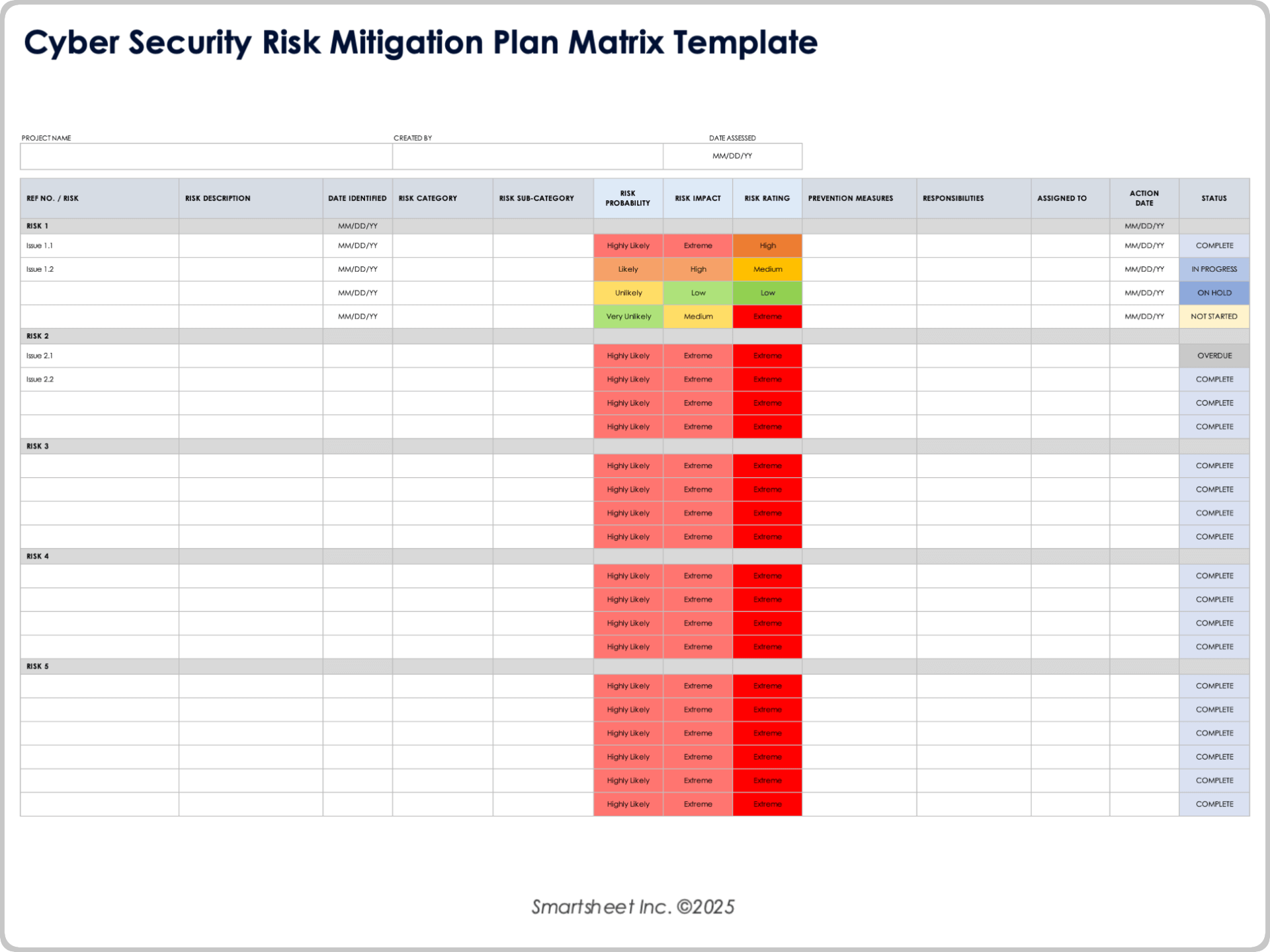 Cyber Security Risk Mitigation Plan Matrix Template
