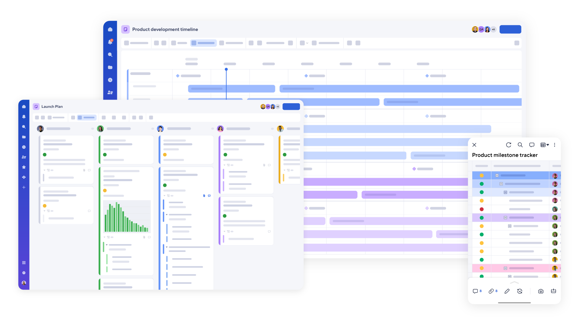 An example of features using Smartsheet for product development timeline tracking.